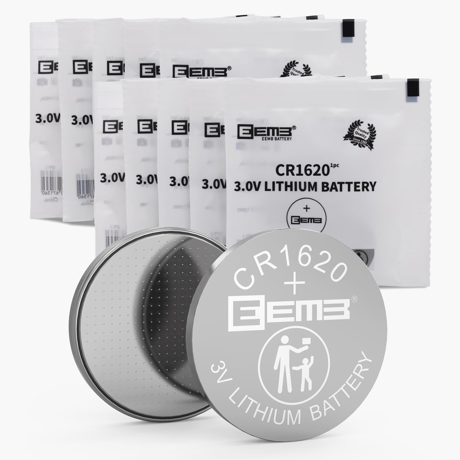 Eemb 10 Pack Cr1620 Battery 3V Lithium Battery Button Coin Cell Batteries 1620 Battery Ecr1620, Dl1620 For Watch, Key Fob, Calcu