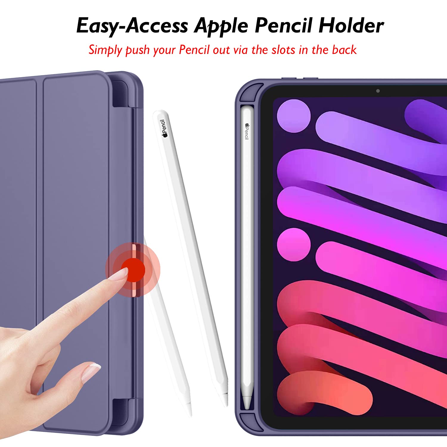 Imieet Ipad Mini 7 Case 2024 (A17 Pro), Ipad Mini 6 Case (8.3 Inch,2021 Model), Ipad Mini 7Th/6Th Generation Case With Pencil Holder, Trifold Stand Smart Case With Soft Tpu Back,Lavender