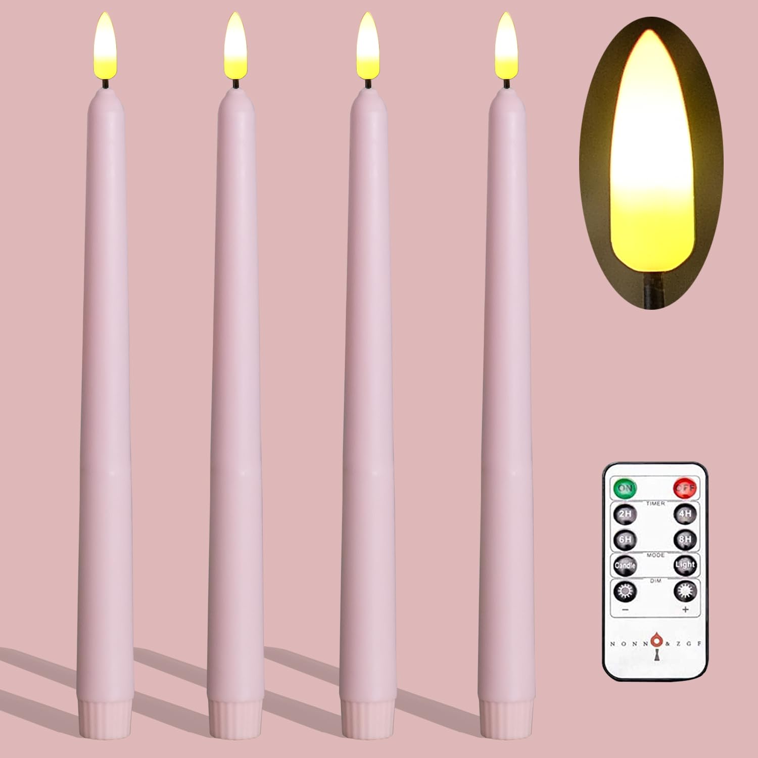 4 Pack Pink 11'' Wax Covered Flameless Candles, Use 2 Aa Batteries(Not Included)Runs 200 Hours, Remote And Timer, Led Battery Op