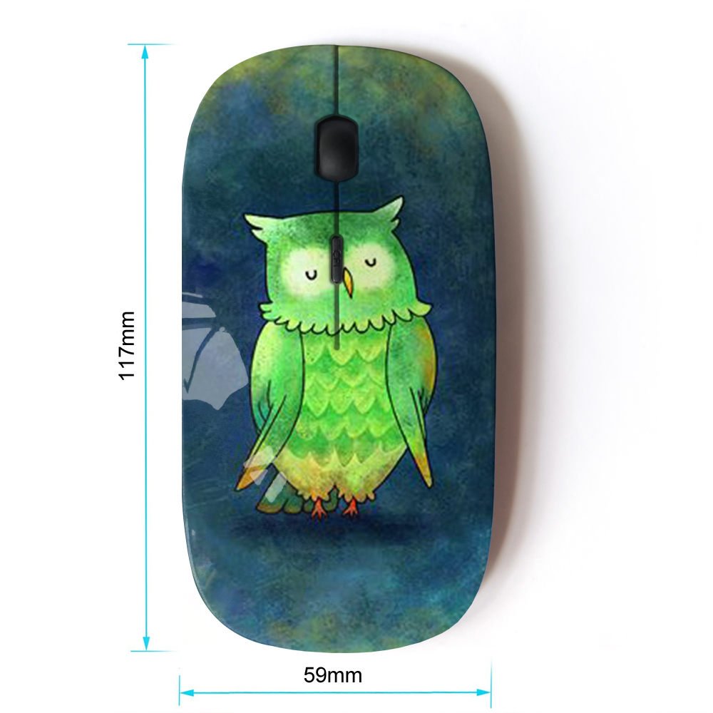 Koolmouse [ Optical 2.4G Wireless Mouse [ Owl Green Teal Blue Watercolor Painting ]