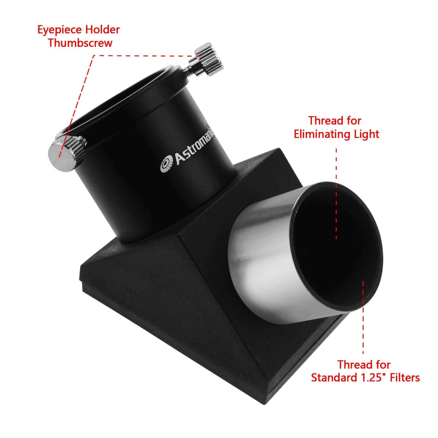 Astromania 1.25'' 90 Degree Diagonal Mirror   More Comfortable Viewing Orientation As You Observe From Above, Filter Thread For