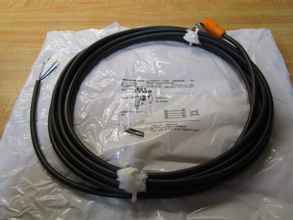 Ifm Efector, Evc005, 4 Wire Micro Dc Cordset, Right Angled, For Sensors With M12 Connector