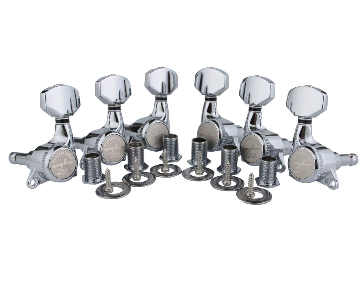 Guyker Guitar Locking Tuners (3L + 3R Handed)   1:18 Ratio Lock String Tuning Key Pegs Machine Heads With Hexagonal Handle Repla