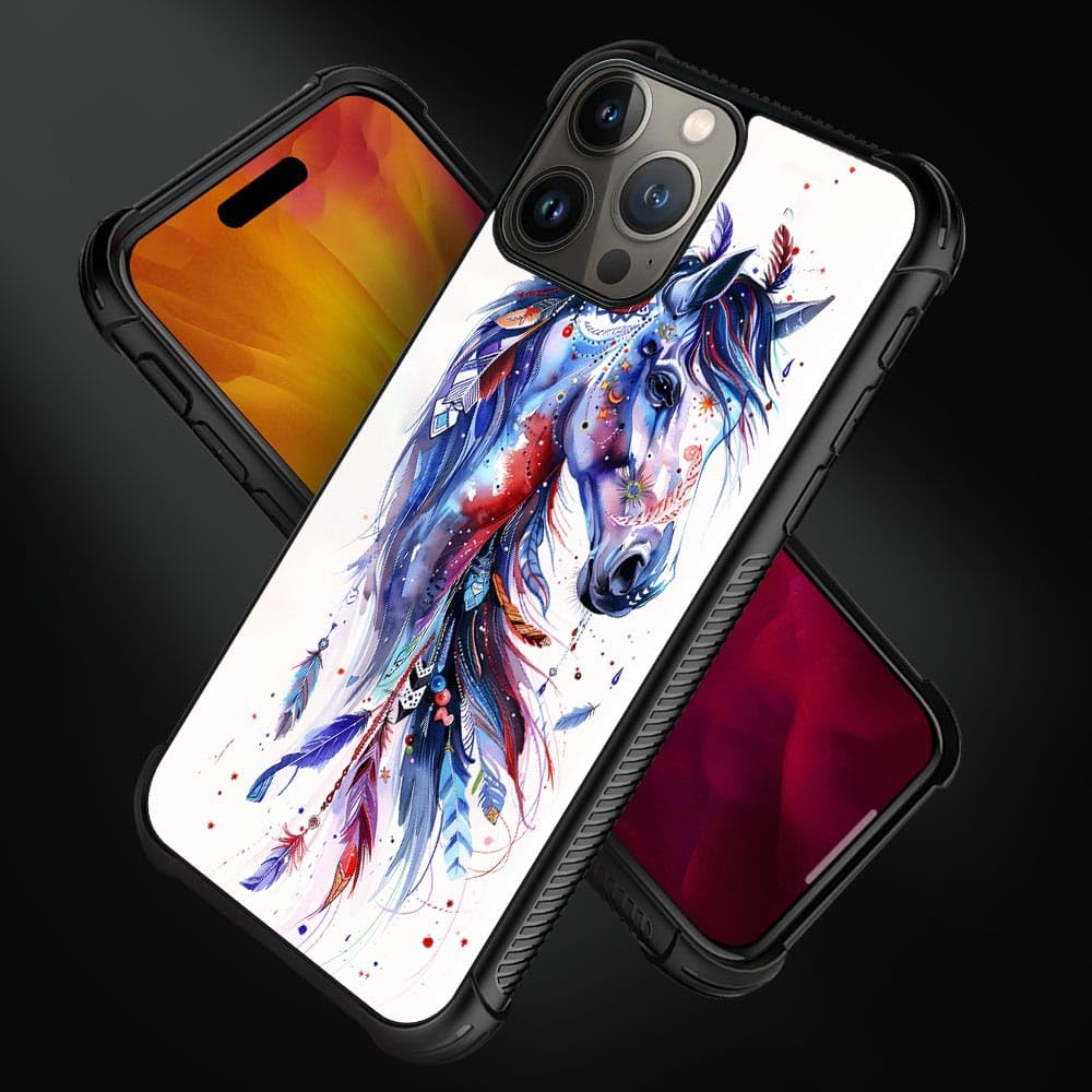 Carloca Compatible With Iphone 15 Pro Case,Drawing Sketch Rainbow Horse Art Fashion Pattern Design For Girl Shockproof Anti-Scra