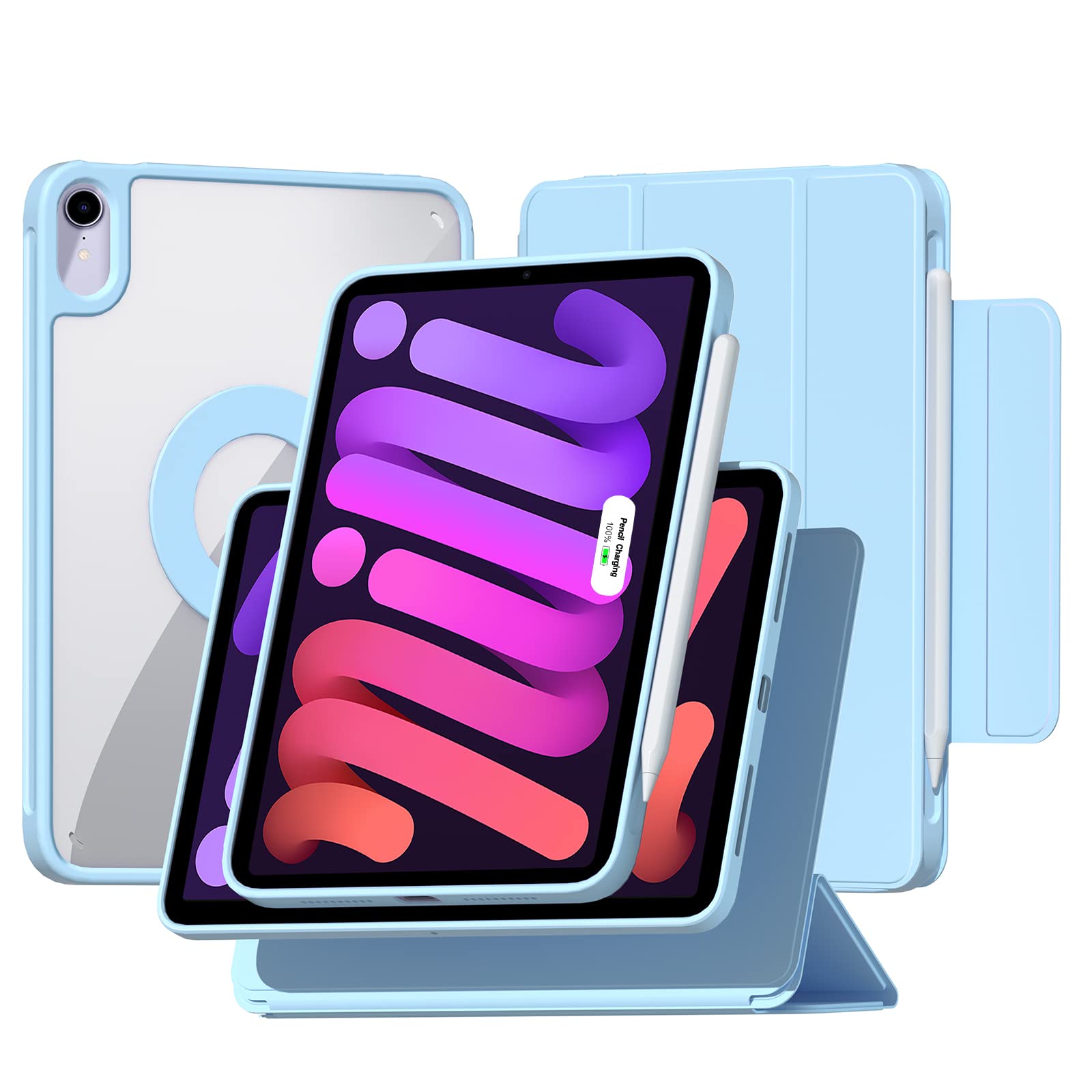 Zenlu Ipad Mini 6Th Generation Case With Removable Magnetic Folio Cover, Premium Pu Leather, Multiple Angles Stand, Pencil Slot