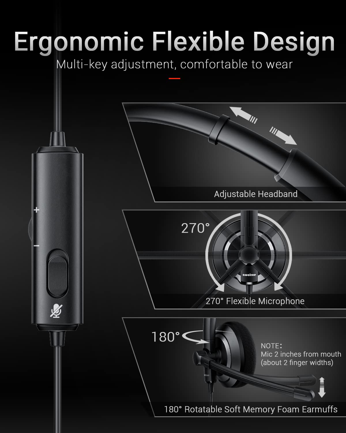 Awatrue Wired Headset With Microphone For Pc Laptop   3.5Mm Jack On Ear Headphones With Noise Cancelling Microphone For Boom Sky