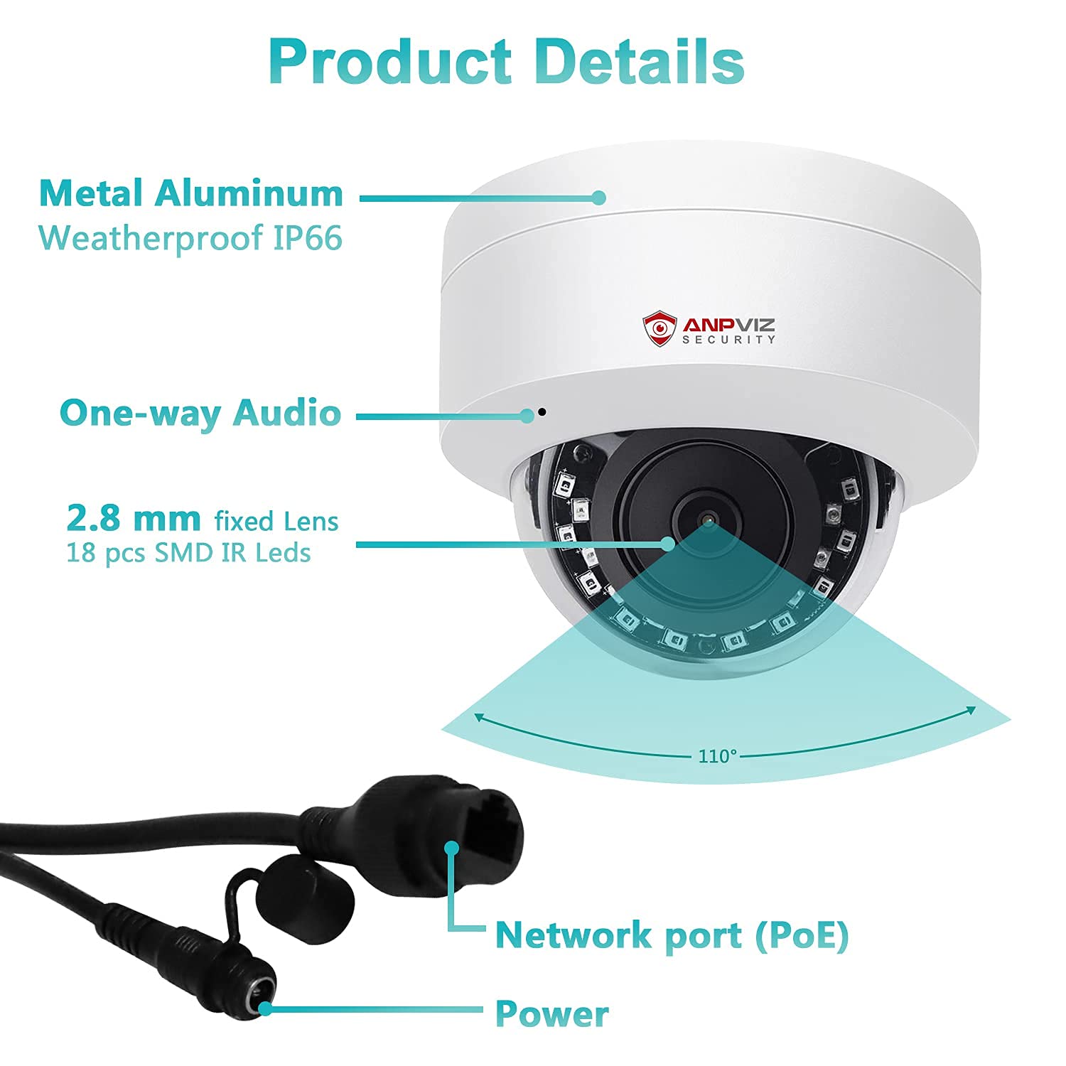 Anpviz 5Mp Poe Ip Dome Camera With Audio/Microphone Ip Security Camera Outdoor Night Vision 98Ft Waterproof Ip66 Indoor Wide Ang