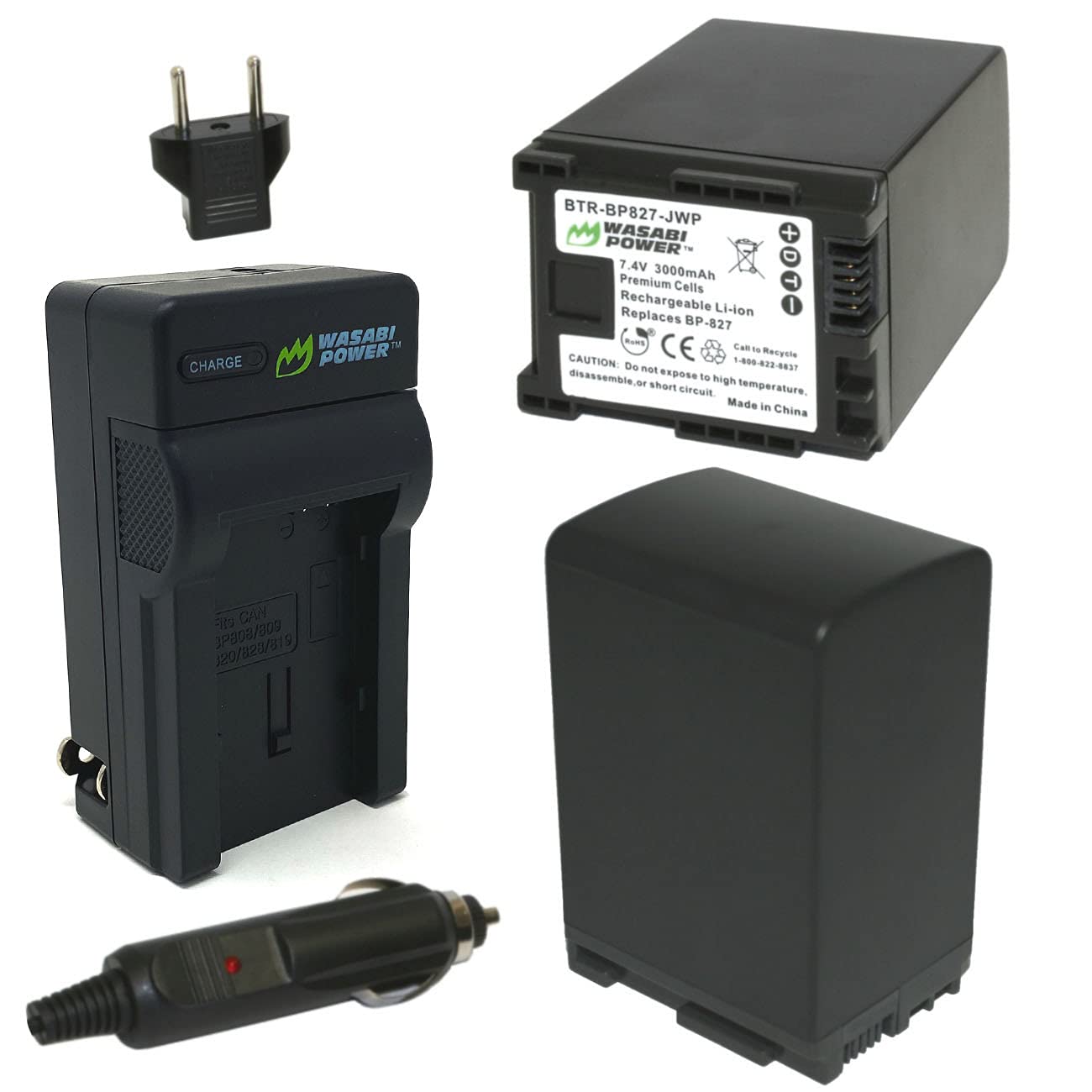 Wasabi Power Battery (2 Pack) And Charger For Canon Bp 827 And Canon Vixia Hf20, Hf21, Hf200, Hf G10, Hf G20, Hf M30, Hf M31, Hf