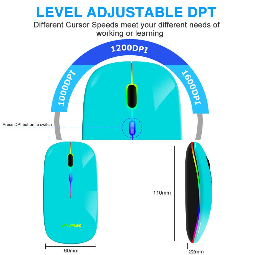 Wireless Bluetooth Mouse For Laptop, Rechargeable Mouse 2.4G Usb Optical Wireless Mouse, Led Slim Dual Mode(Bluetooth 5.0 And 2.