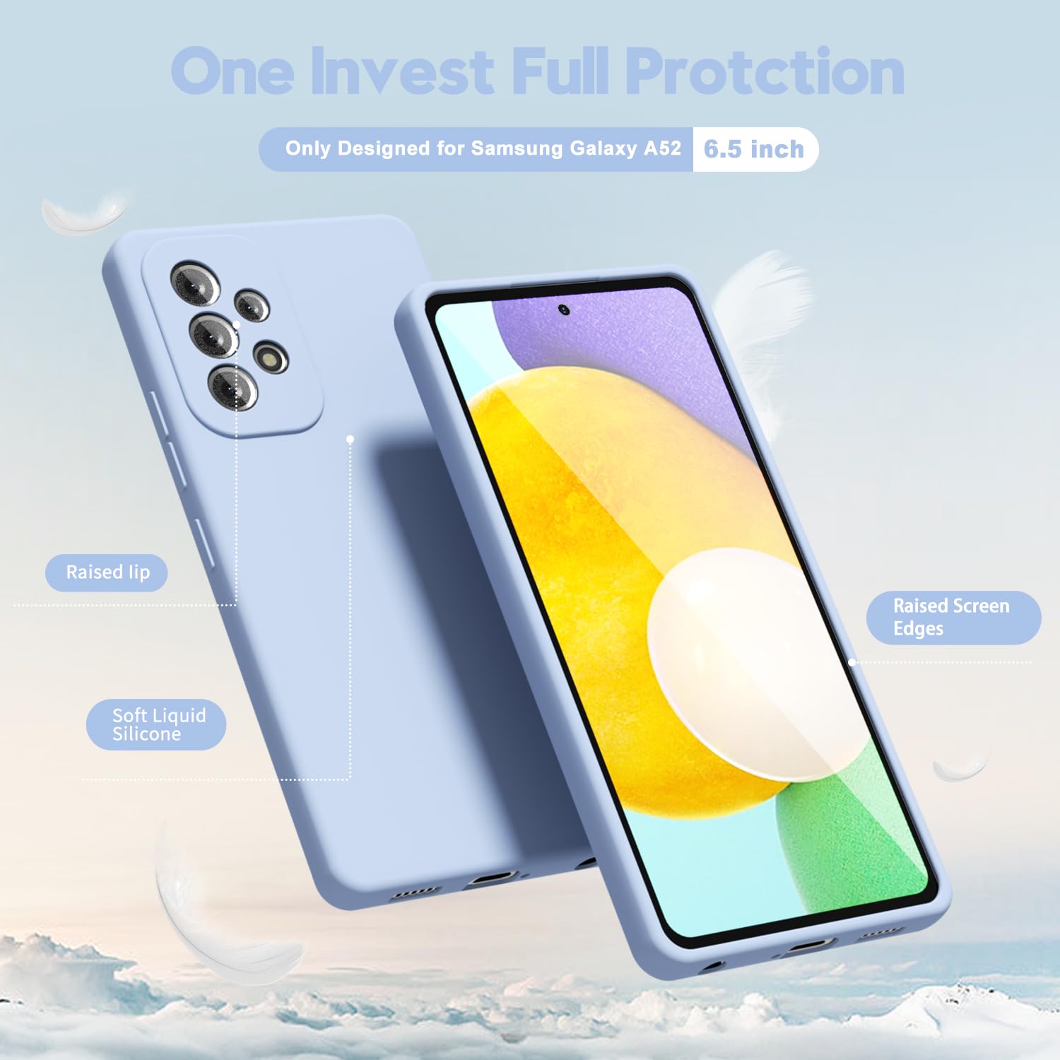 Oakxco For Samsung Galaxy A52 5G Case Liquid Silicone, Cute Thin Slim Soft Rubber Tpu Plain Smooth Gel Cover For Women Girl, Mat