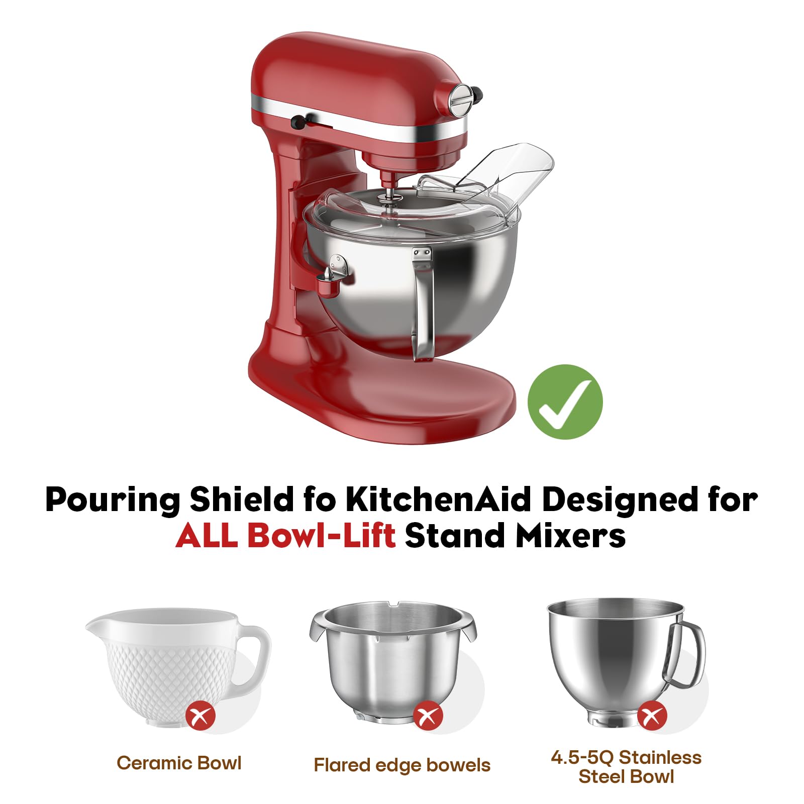 Ksmblps Pouring Shield For Kitchenaid, Splash Guard For Kitchenaid 5.5 8 Quart Bowl Lift Stand Mixer And Stainless Steel Mixer B