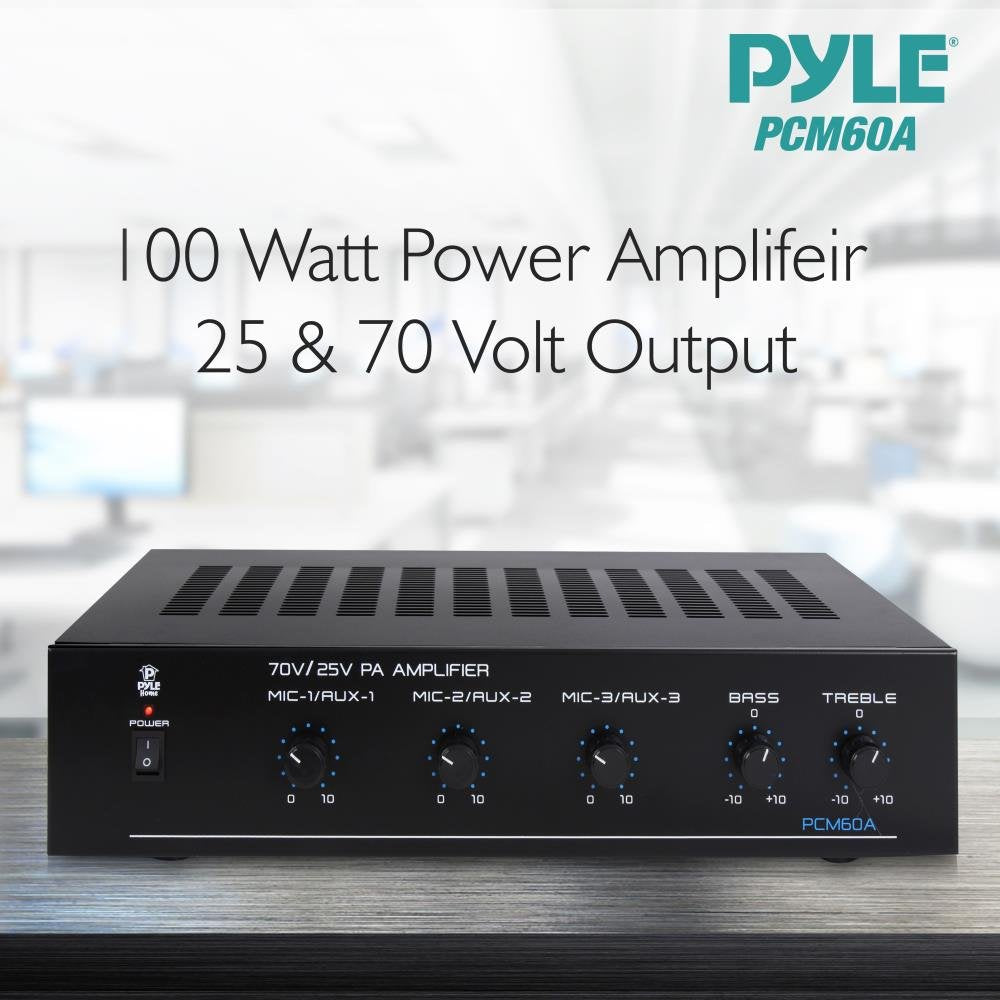 Pyle Compact Mini Home Power Amplifier - 100W Smart Indoor Audio Stereo Receiver W/ Rca, 3 Microphone In, Aux, 25/70V Outputs, L
