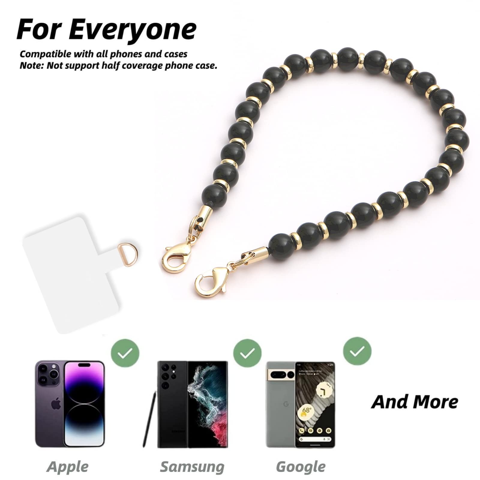 Lostars Marble Beaded Iphone Wrist Strap,Detachable Phone Bracelet Strap With Tether Tab,Hands Free Phone Wristlet Strap (Obsidi
