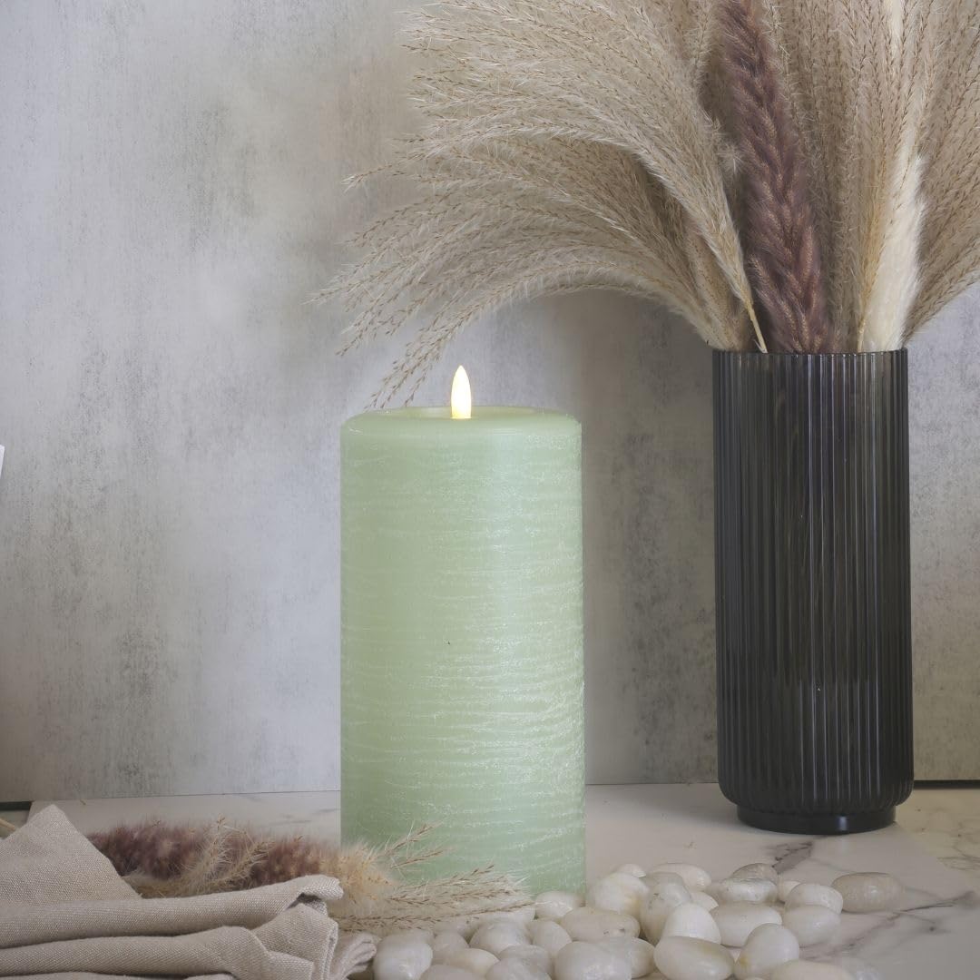 Lumipur Signature Natural Glow Flickering Flameless Led Wax Pillar Candle (4'' X 8'', Sage Green)