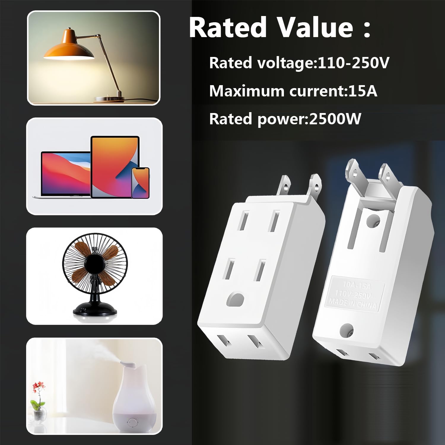 Multi Plug Outlet Extender,Ac Flat Plug Adapter Outlet,Mini Indoor Wall Tap Plug, Electrical Wall Outlet Splitter,Fold Able Wall