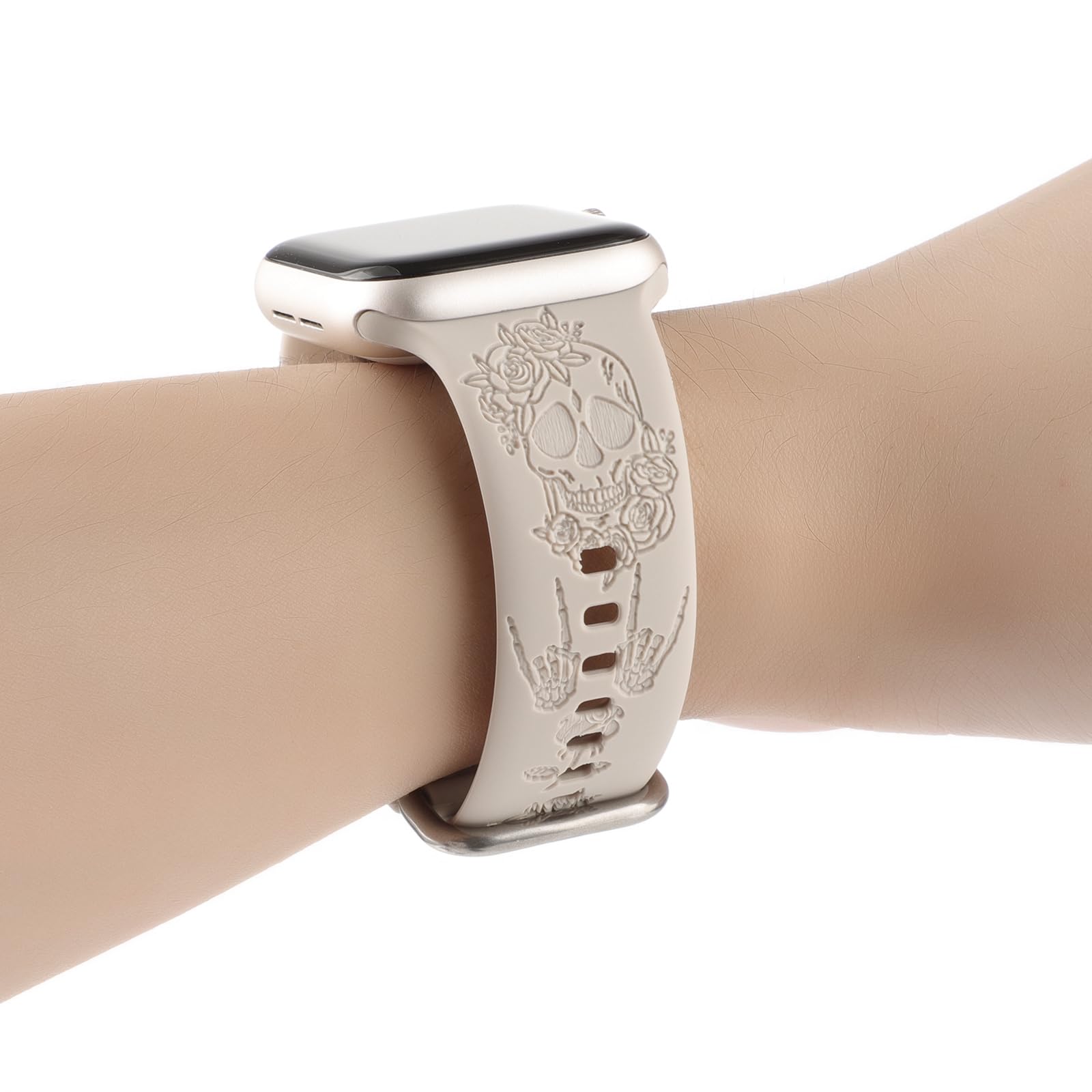 Halloween Skull Engraved Silicone Band Compatible With Apple Watch 38Mm 40Mm 41Mm,Floral Carved Soft Silicone Sport Wristband Cu