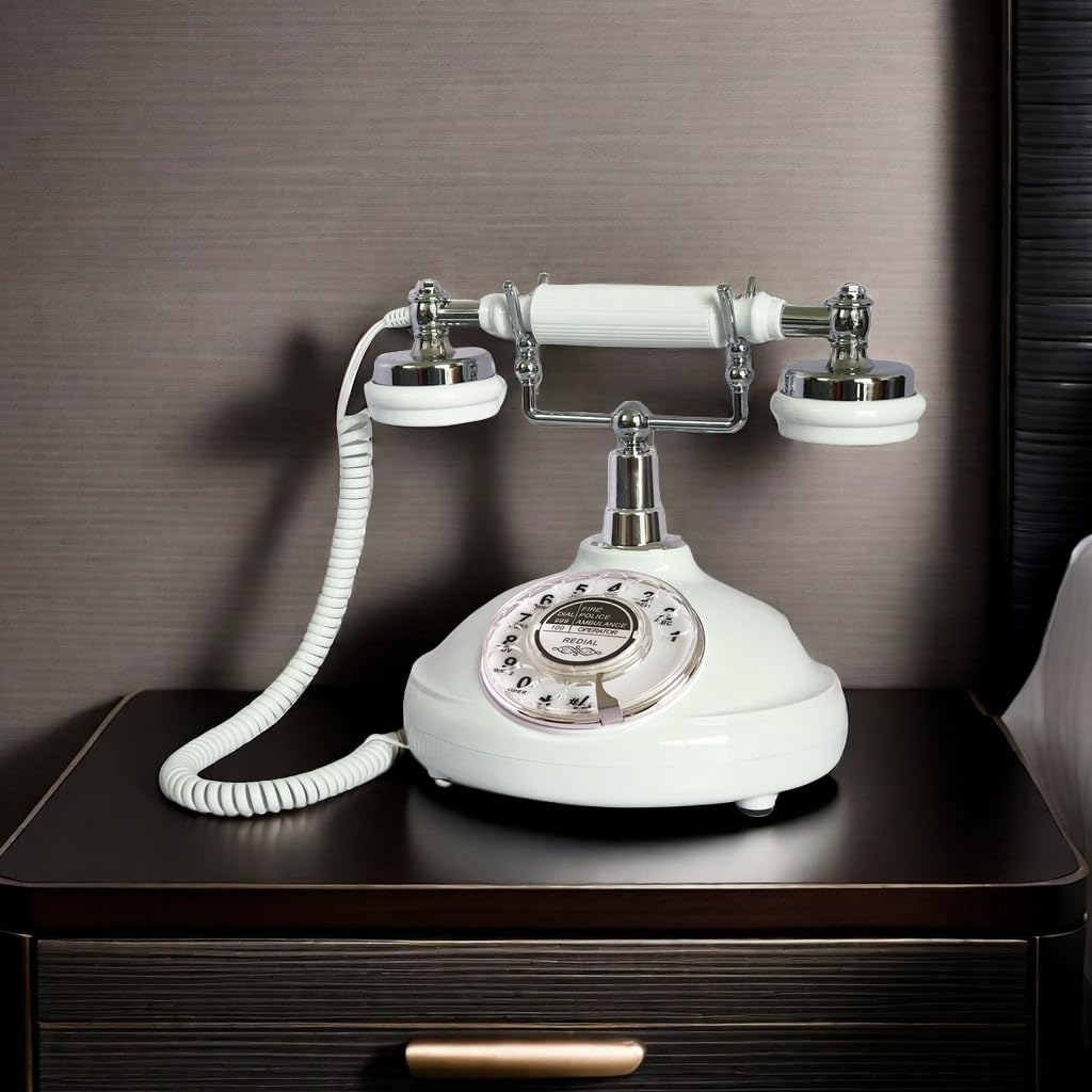 Retro Corded Landline Phone, Telpal White Classic Vintage Old Fashion Telephone For Home/Office/Hotel, Wired Antique Home Phone