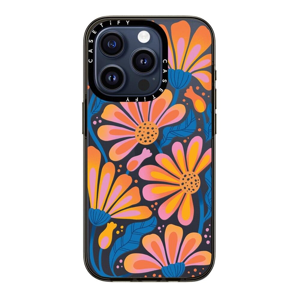 Casetify Compact Case For Iphone 15 Pro [2X Military Grade Drop Tested / 4Ft Drop Protection]   Lazy Daisy   Clear Black
