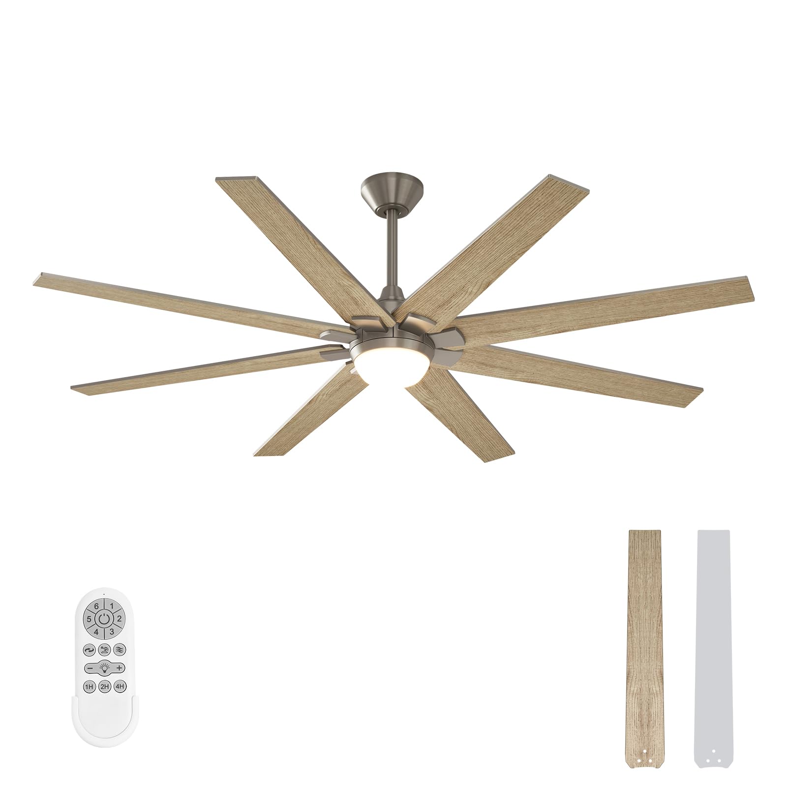 warmiplanet Ceiling Fan with Lights Remote Control, 72-Inch, DC Motor,6 Speed, Frosted Glass, 8 Blades, 3 Color Dimmable LED Lig