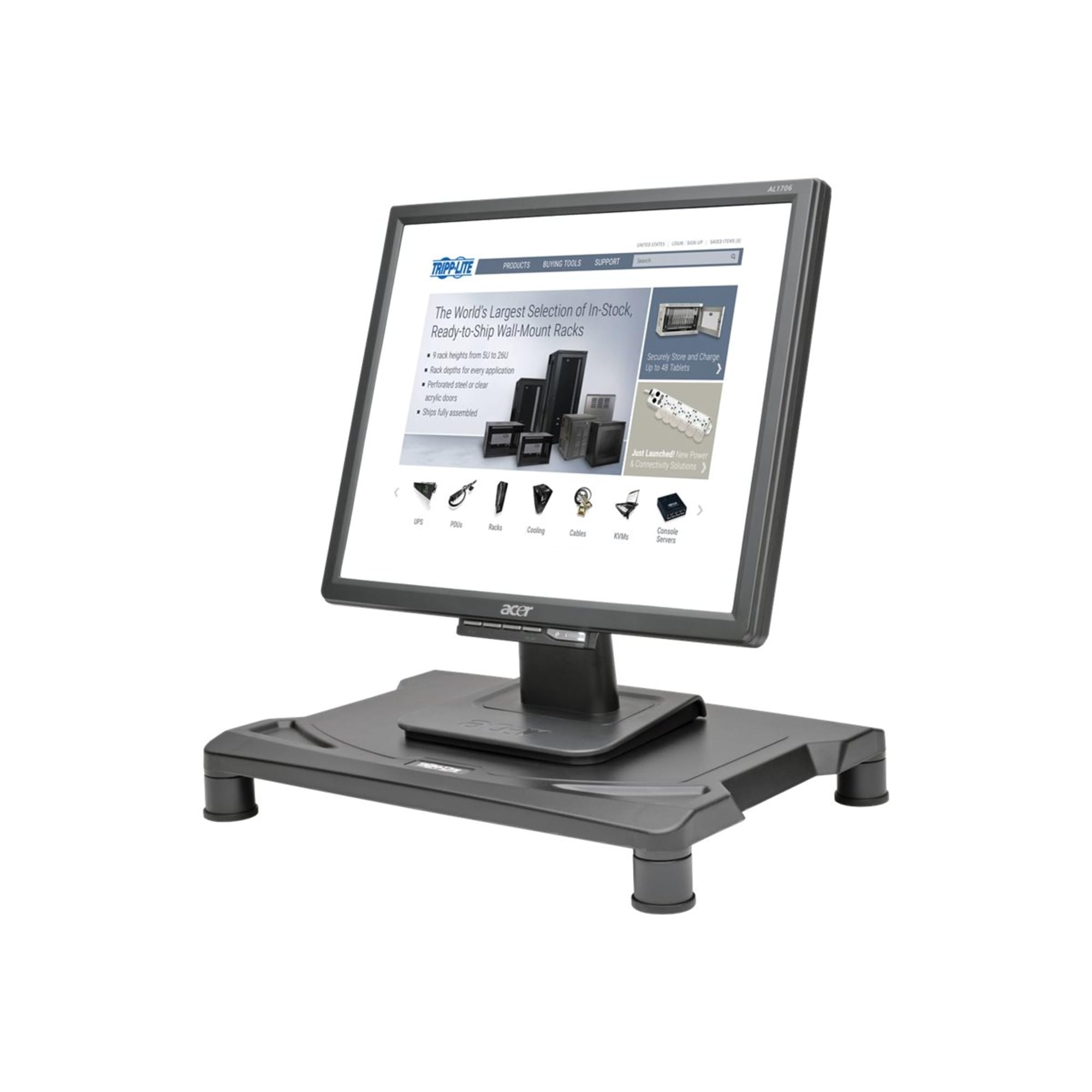 Tripp Lite Adjustable Computer Monitor Stand For Desks, 15.5 X 11.25 In., Rubber Feet, Black, 5 Year Warranty (Mr1612)