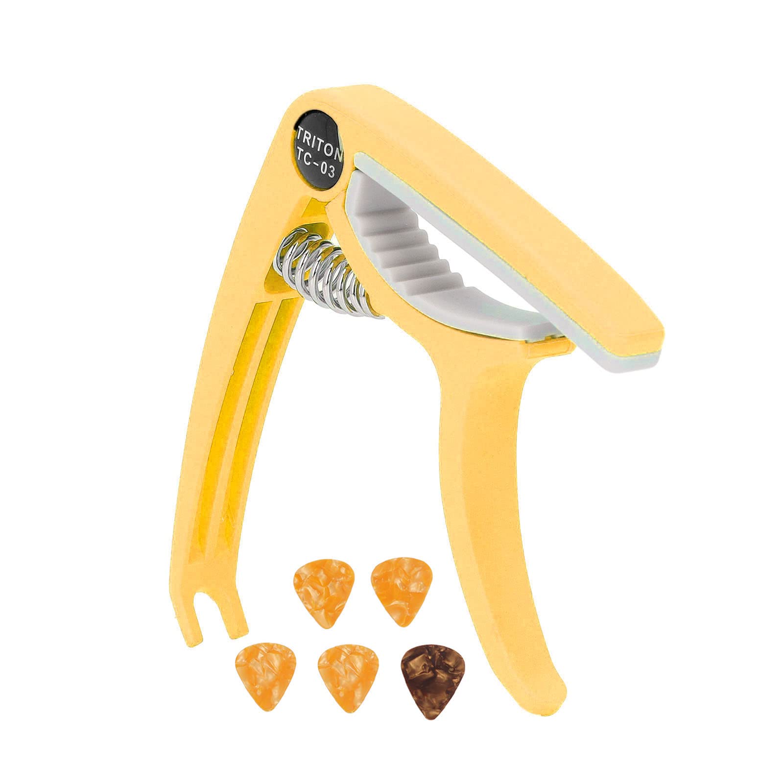 Guitar Capo Picks Set, Includes Capo Picks Holder For Acoustic Electric Guitar, Banjo, Mandolin, Ukulele (Yellow)