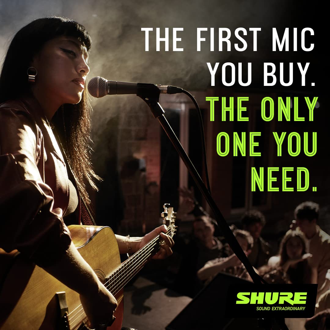 Shure Sm58 Pro Xlr Dynamic Microphone Stage Performance Kit With 15 Foot Xlr Xlr Cable, Stand, A25D Clip And Bag   Professional