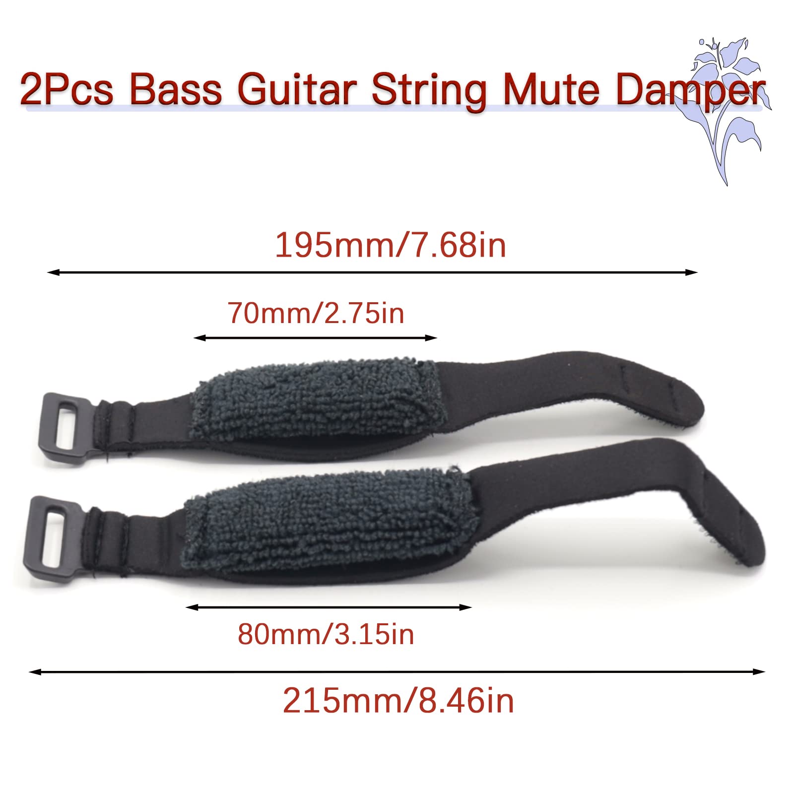 Cheerock 2Pcs Bass Guitar String Mute Damper, Cotton Bass Guitar Fret Mute, Adjustable Guitar String Dampener, Bass Guitar Acces