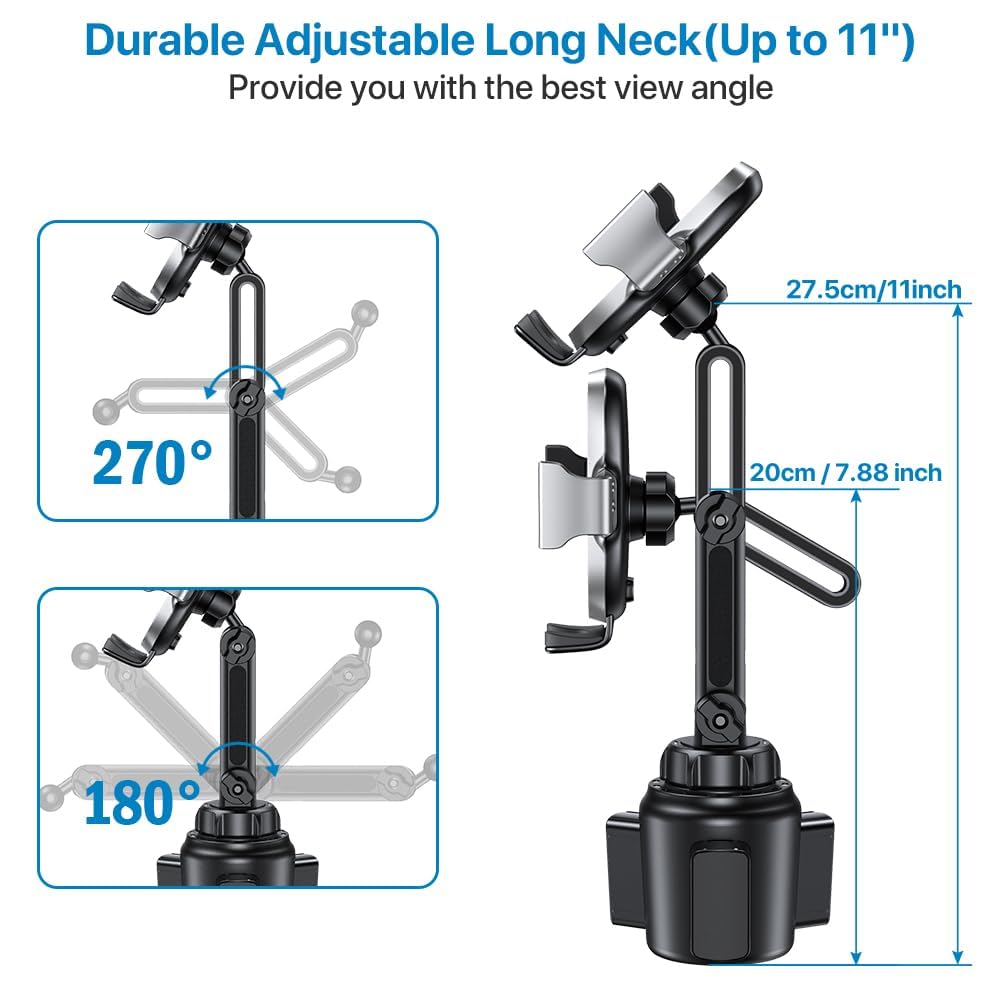 Miracase Cup Phone Holder For Car, [Upgraded Version] Adjustable Long Neck Car Cup Holder Phone Mount Cradle Friendly Compatible