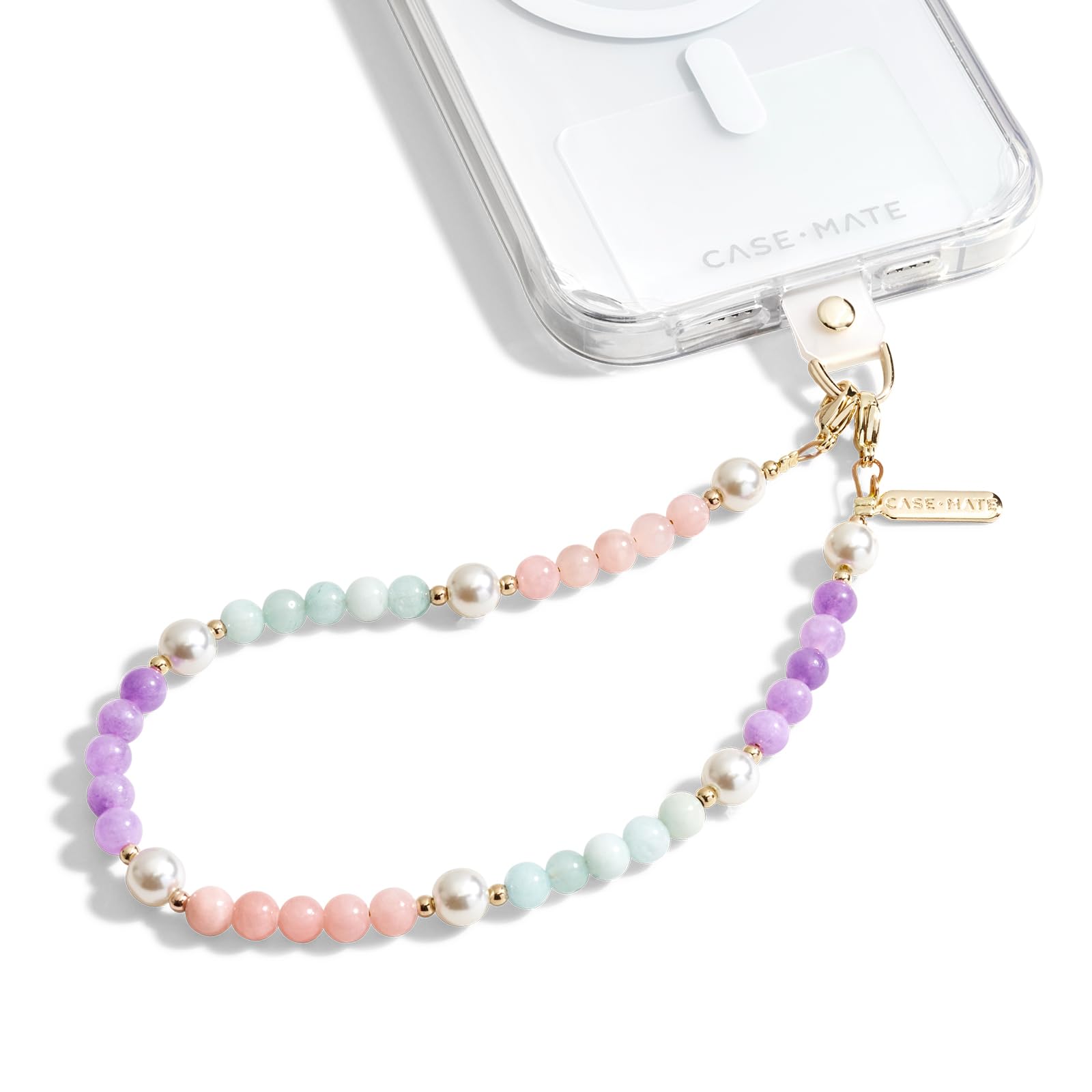 Case Mate Phone Charm W/Beaded Pearls & Gold | Detachable Anti Theft Phone Strap | Hands Free Iphone Wrist Strap For Women | Pho