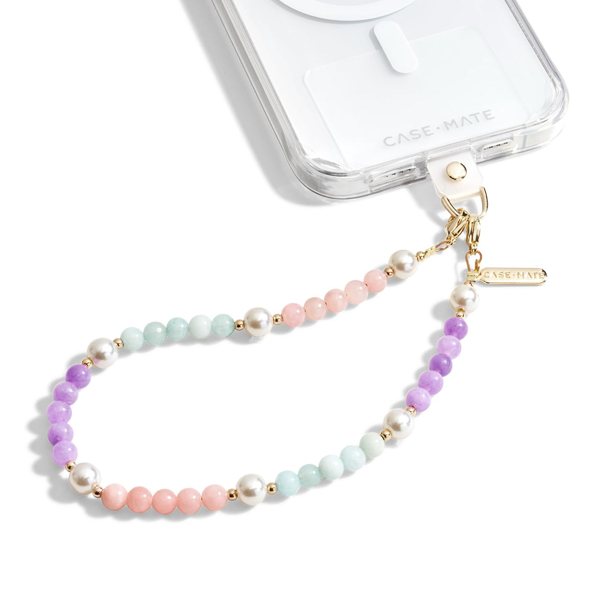 Case Mate Phone Charm W/Beaded Pearls & Gold | Detachable Anti Theft Phone Strap | Hands Free Iphone Wrist Strap For Women | Pho