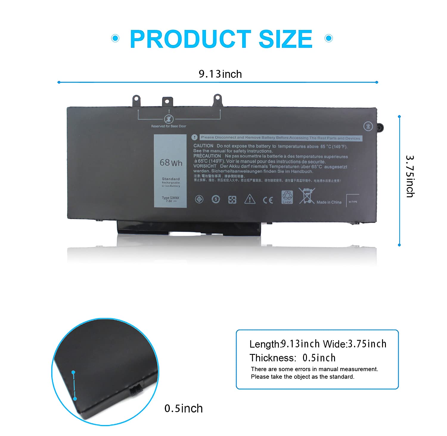 Gjknx 7.6V 68Wh Battery Replacement For Dell Latitude 5480 5580 5490 5491 5580 5590 5591 5280 5288 5488 5491 5495 E5480 E5580 E5