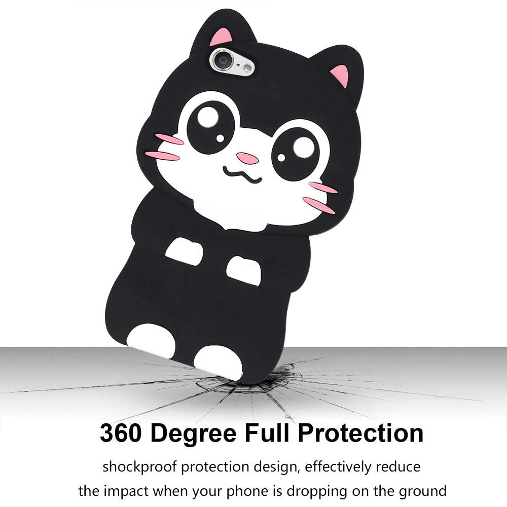 Yonocosta Cute Ipod Touch 7 Case, Ipod Touch 6 Case, Ipod Touch 5 Case, Funny Kawaii 3D Cartoon Big Eye Black Cat Kitty Animals Soft Silicone Shockproof Cases Cover For Kids Child Girls Women
