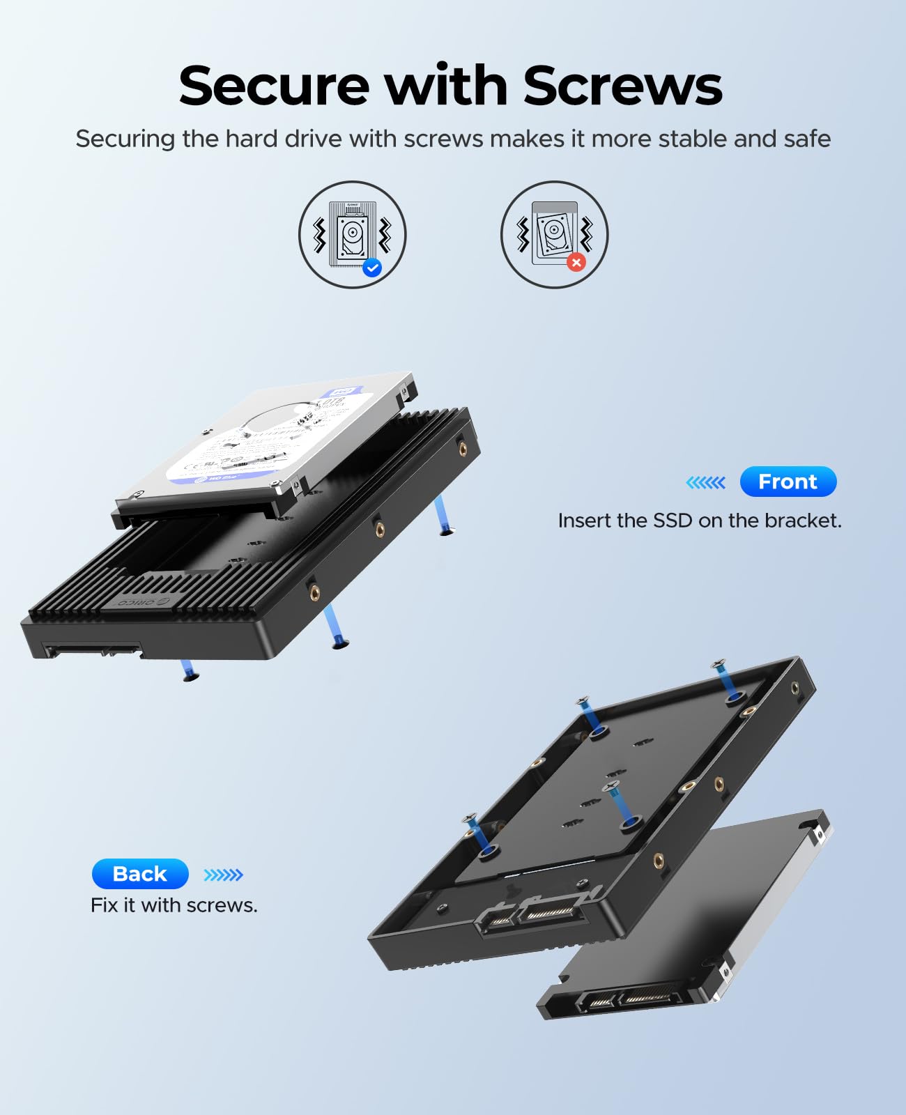 ORICO 2.5 to 3.5 SATA Hard Drive Adapter Mounting Bracket Hard Drive Caddy for 7/9.5/12.5mm 2.5 inch HDD/SSD D2SS