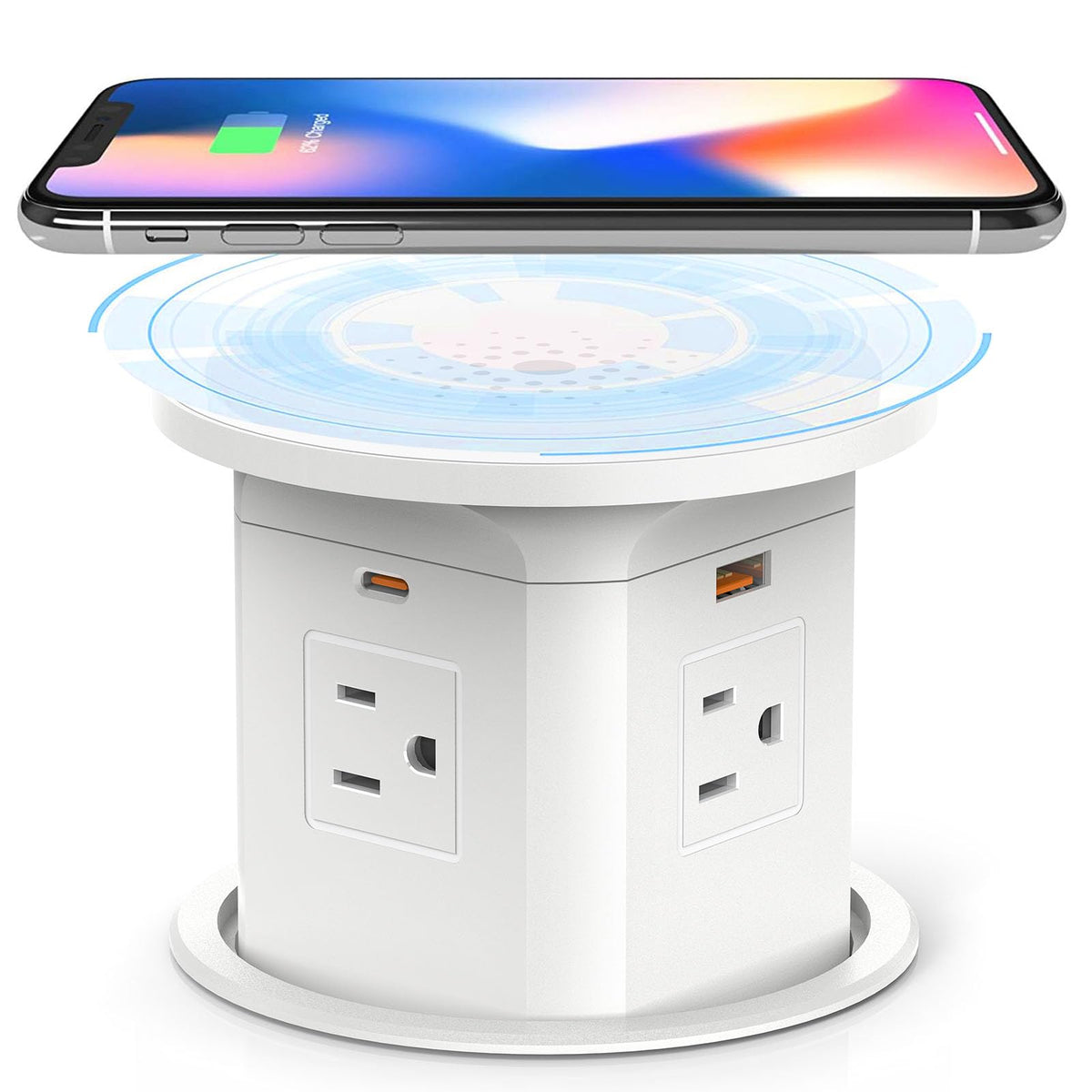 Kungfuking Pop Up Outlet For Countertop Kitchen, 65W Usb C Wireless Counter Top Electrical Power Outlet, 15A/1875W Receptacle Ch