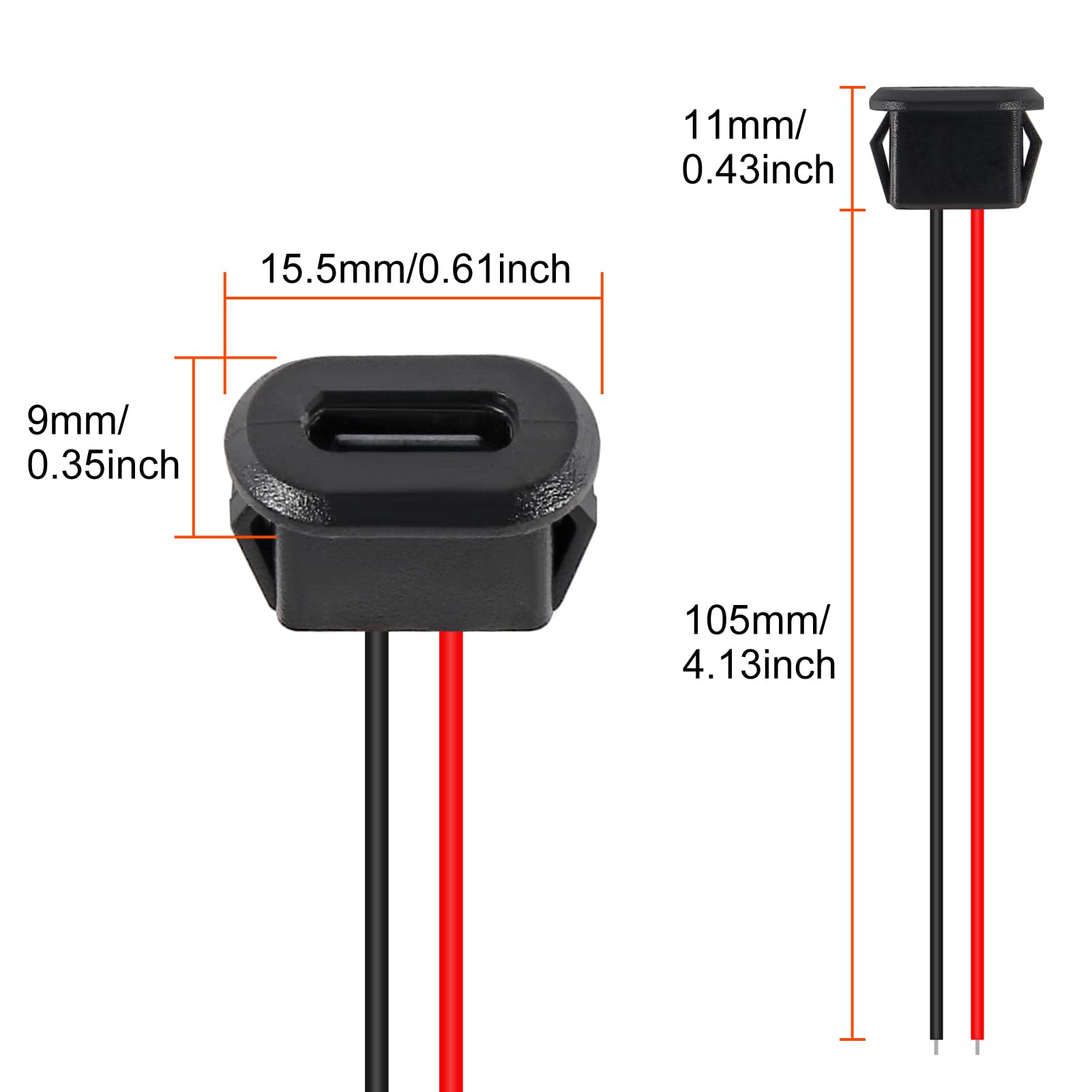 Almocn 5Pcs Type C Female Chassis 2 Pin Type C Female Socket Connector Waterproof Jack Female Charging Port With Card Buckle 3A