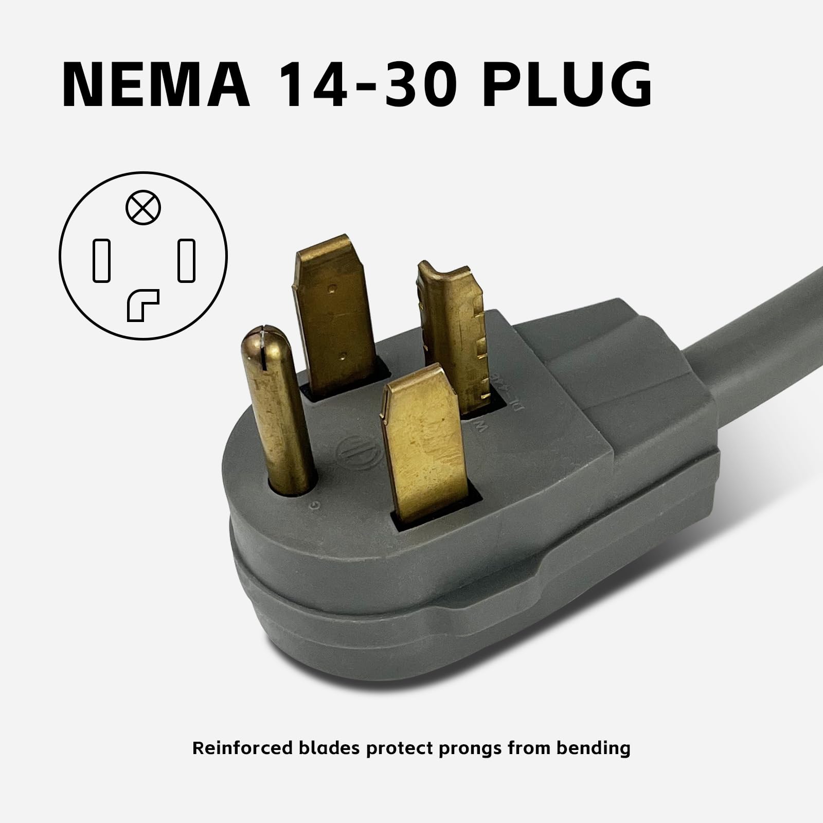 Greatide 4 Prong Dryer Cord, 4 Ft 10/4 Srdt, 30 Amp Appliance Extension Power Cord, Nema 14 30, Grey