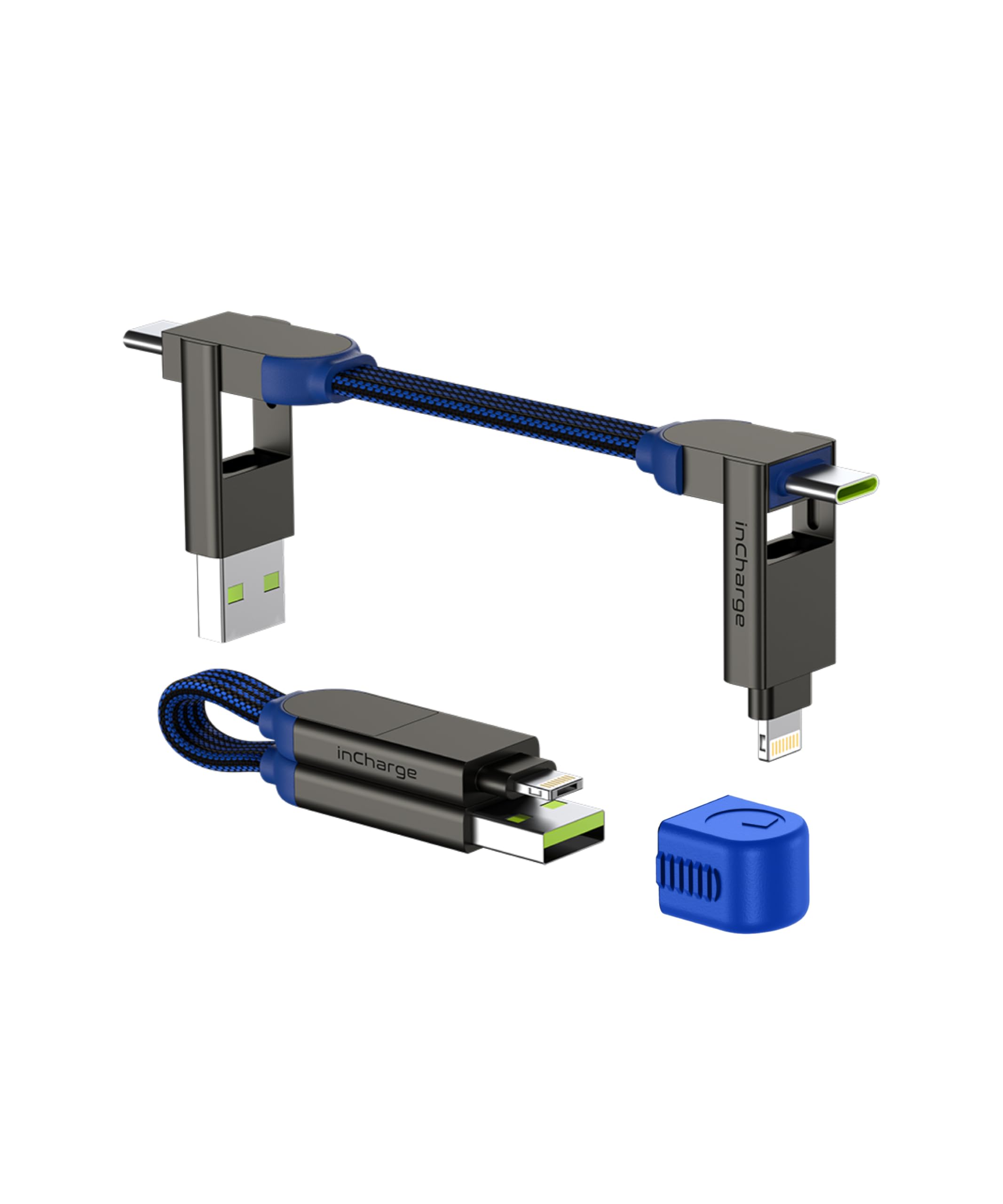 Rolling Square, Incharge X, Multi Charging Cable, Portable Keychain 6 In 1 With 100W Ultra Fast Charging Power, Sapphire Blue, M