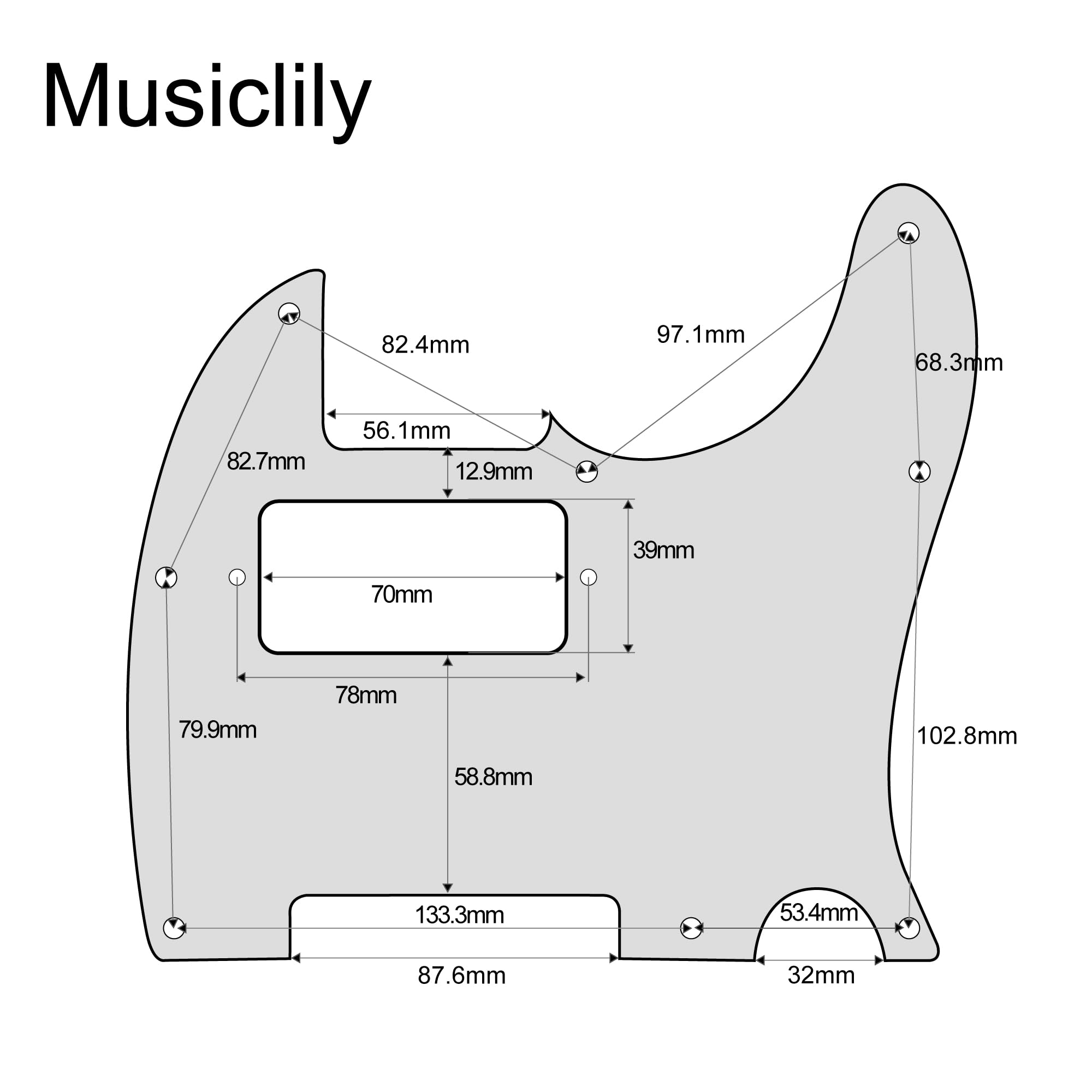 Telecaster Letters Musiclily 8 Hole Guitar Telecaster Pickguard Humbucker HH Scratch Plate ...