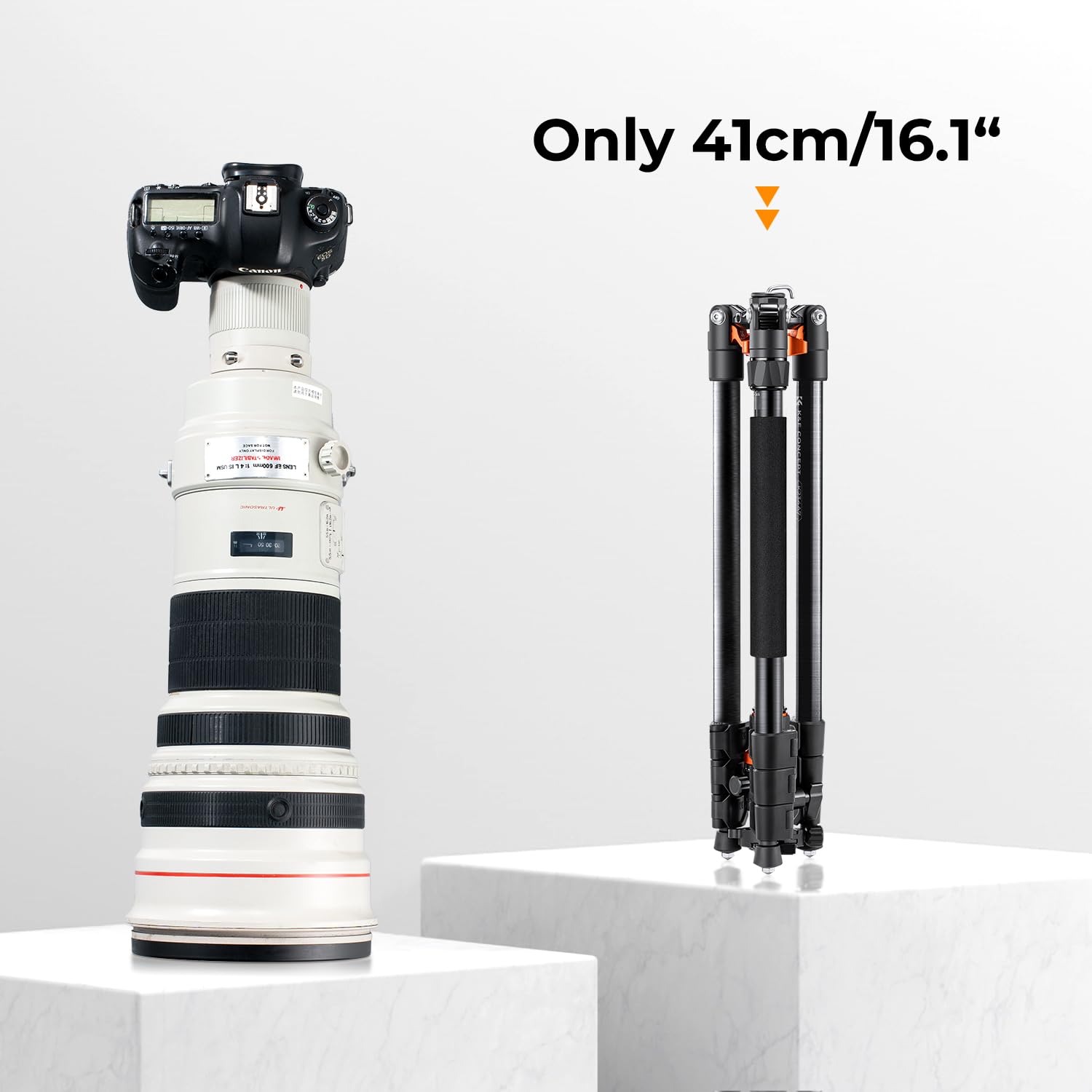K&F Concept 62 Lightweight Aluminum Tripod with Detachable Monopod & 360° Ball Head - Black and Orange, Model K254A1+BH-28L