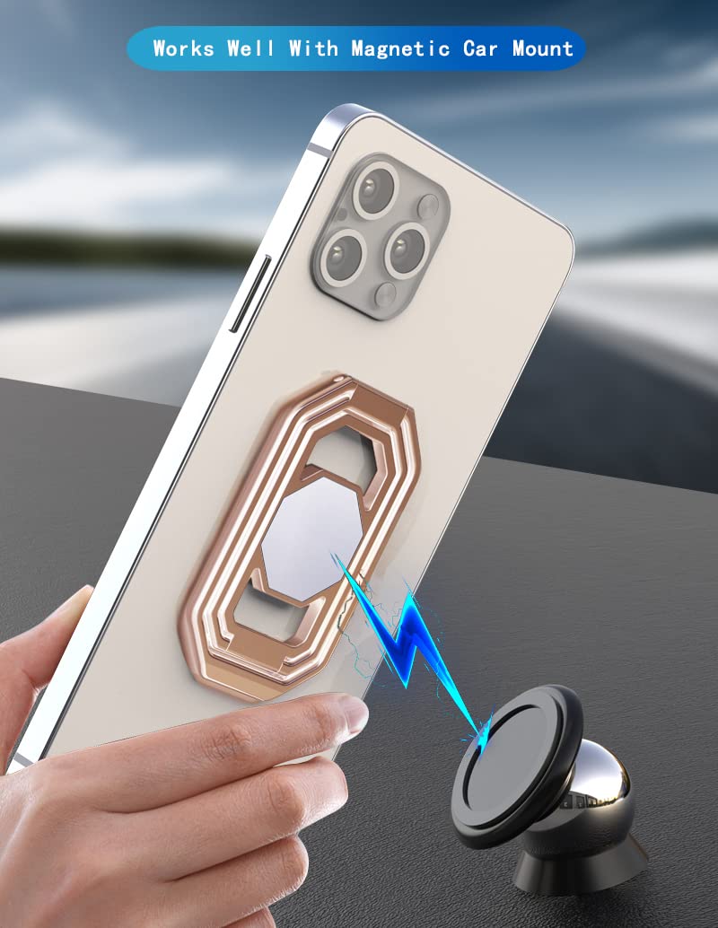 Rimyam Phone Ring Holder Finger Kickstand Cell Phone Grip 360 Foldable Phone Stand Metal Phone Back Grip For Magnetic Car Mount