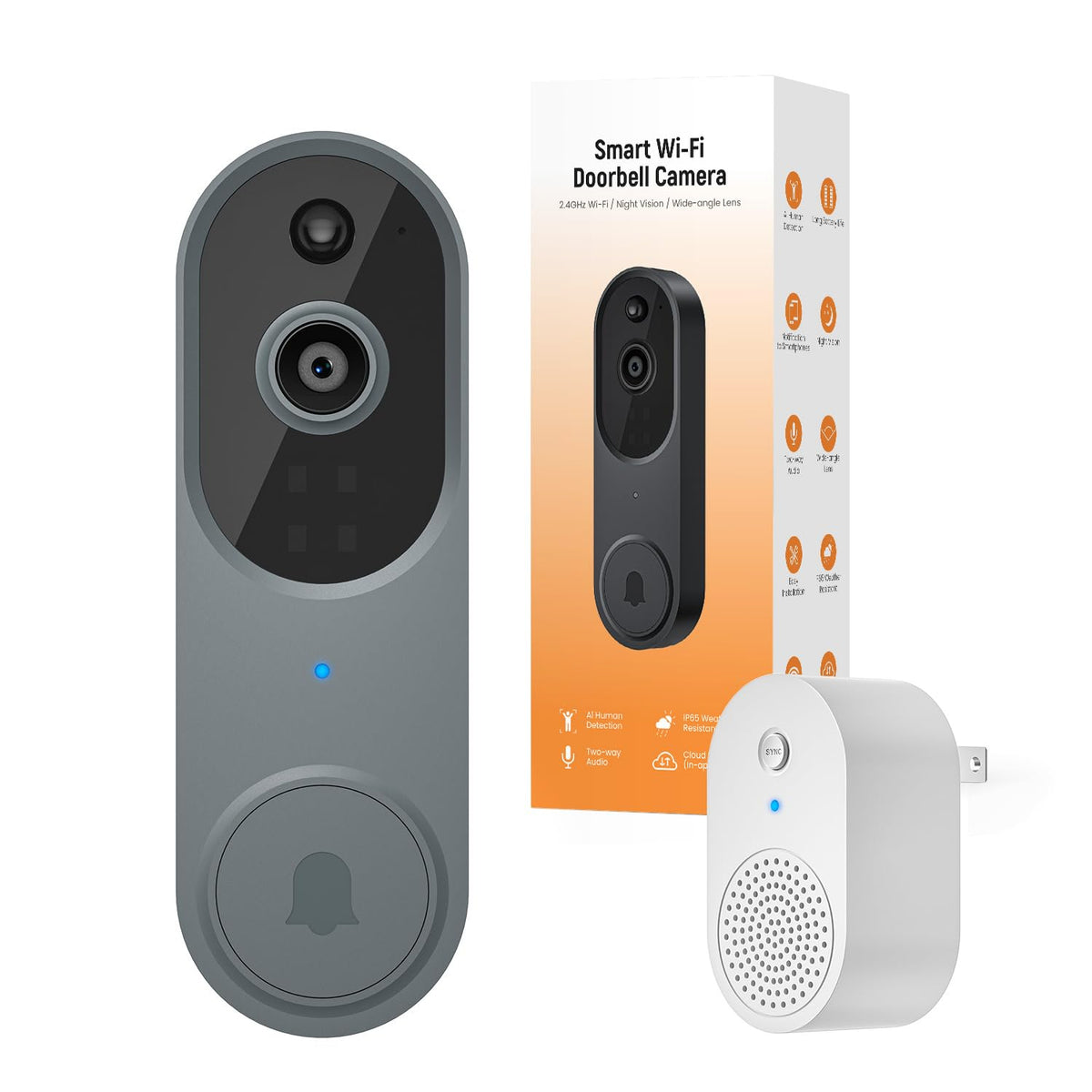 Bitepass 1080P Video Doorbell Camera Wireless With Ring Chime, Fhd Live View, Ai Human Detection, 2-Way Audio, Night Vision, Clo