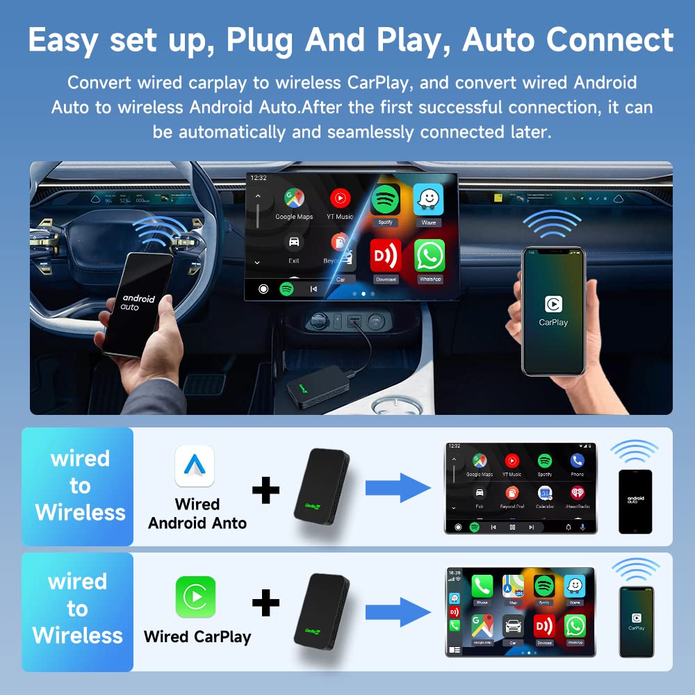 Carlinkit 5.0 2Air Carplay Wireless Adapter,Android Auto Dongle 2025 Release,For Oem Wired Carplay And Android Auto Car,Auto Connect,Lossless Ota Update,For Iphone And Android,Via Plug In Usb Link