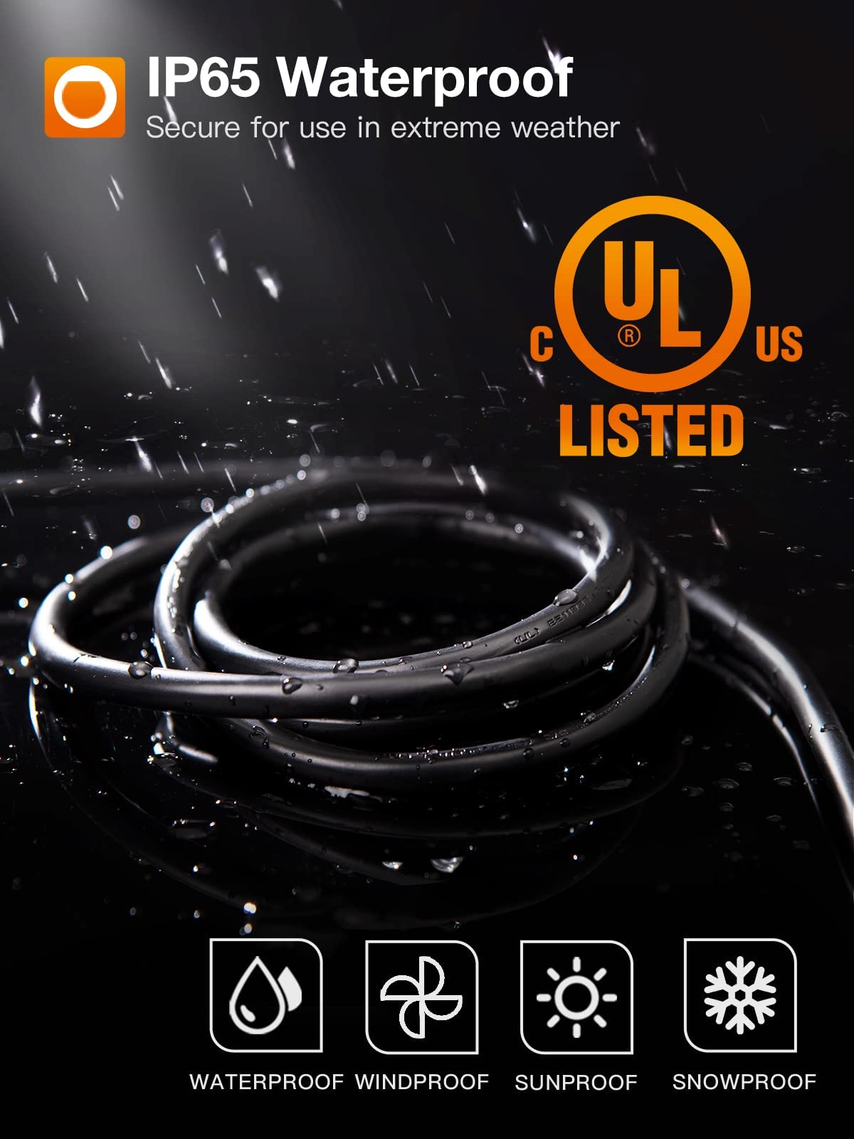 40 Feet Outdoor Extension Cord Waterproof, Black Extreme All Weather 16 Gauge Extensions Cord With Covers, Flexible 100% Copper