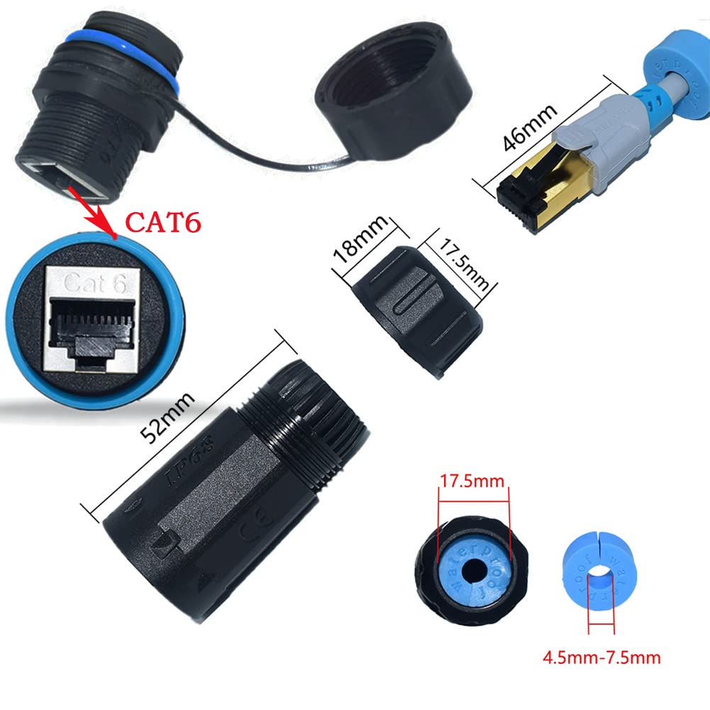 Anmbest 10Pcs Shielded Rj45 Waterproof Panel Mount Connector Ip68 Cat5/5E/6 8P8C Ethernet Lan Cable Coupler Female To Female Out