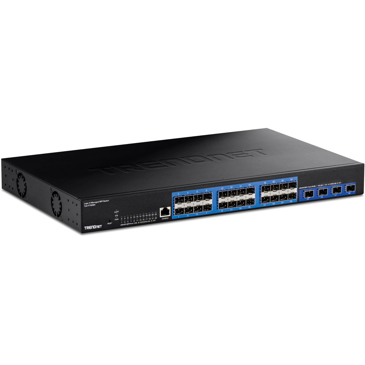 Trendnet 28 Port Layer 2 Managed Sfp Switch With 10G Sfp+ Ports, Tl2 F70284, 24 X Gigabit Sfp Ports, 4 X 10G Sfp+ Ports, Web Bas