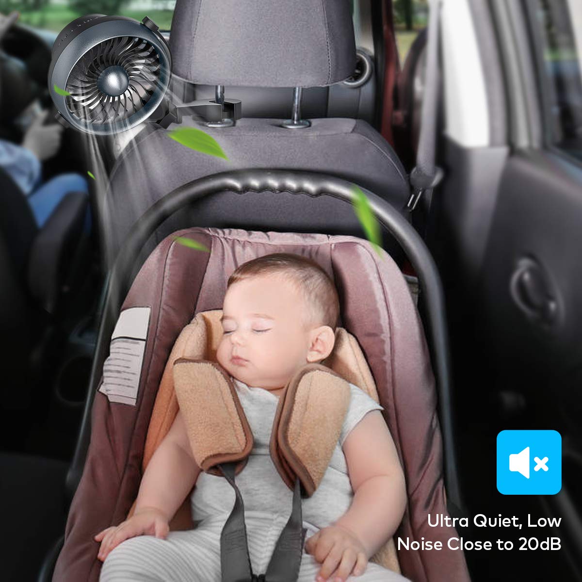 Lemoistar Car Fan, Battery Operated Usb Car Fan With Clip Hook, 4 Speeds, 360 Degree Rotatable Car Fan, 5V Cooling Air Small Per