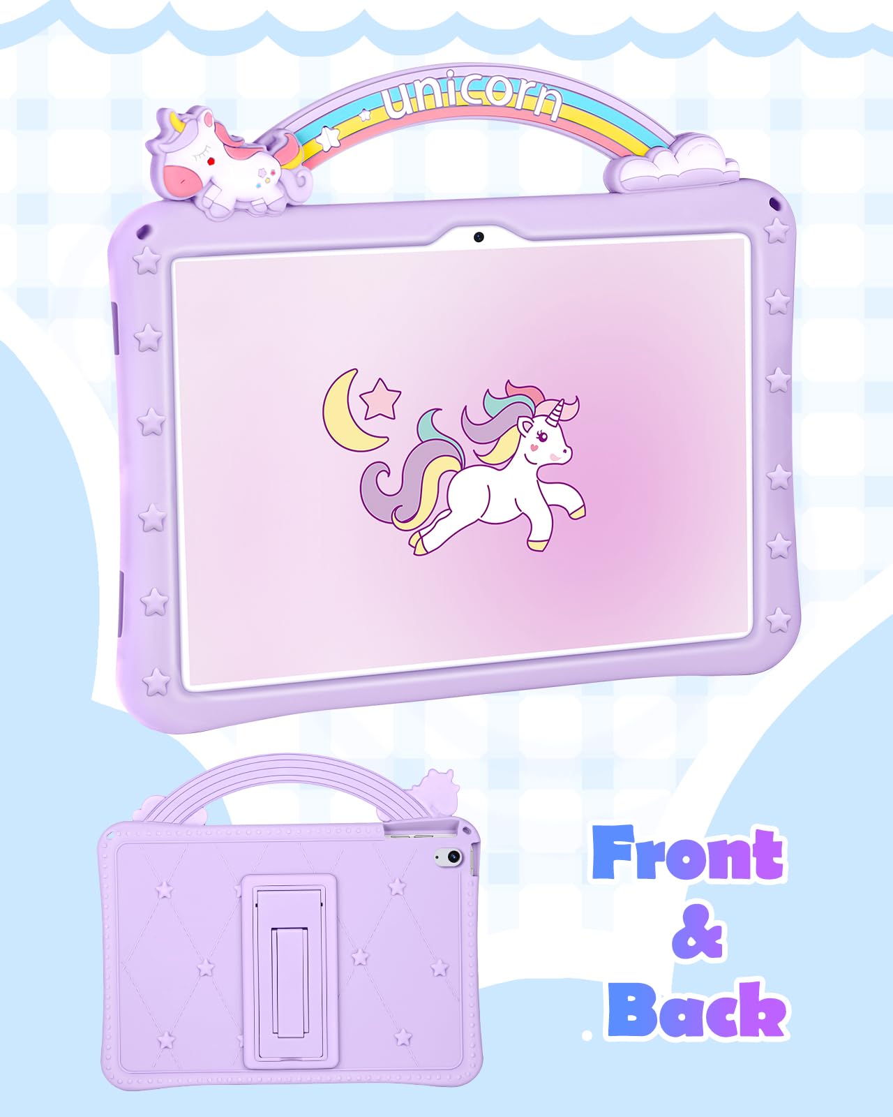 Wazzasoft For Ipad 10Th Generation Case 10.9 Inch Girls Cute Girly Cartoon Kawaii Pretty Purple Design Cover With Stand & Strap