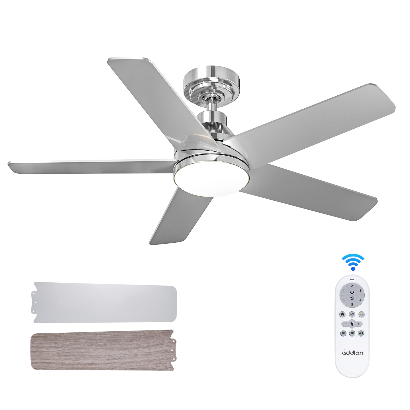 Addlon Ceiling Fans With Lights, 42 Inch Nickel Ceiling Fan With Light And Remote Control, Reversible, 3Cct, Dimmable, Noiseless