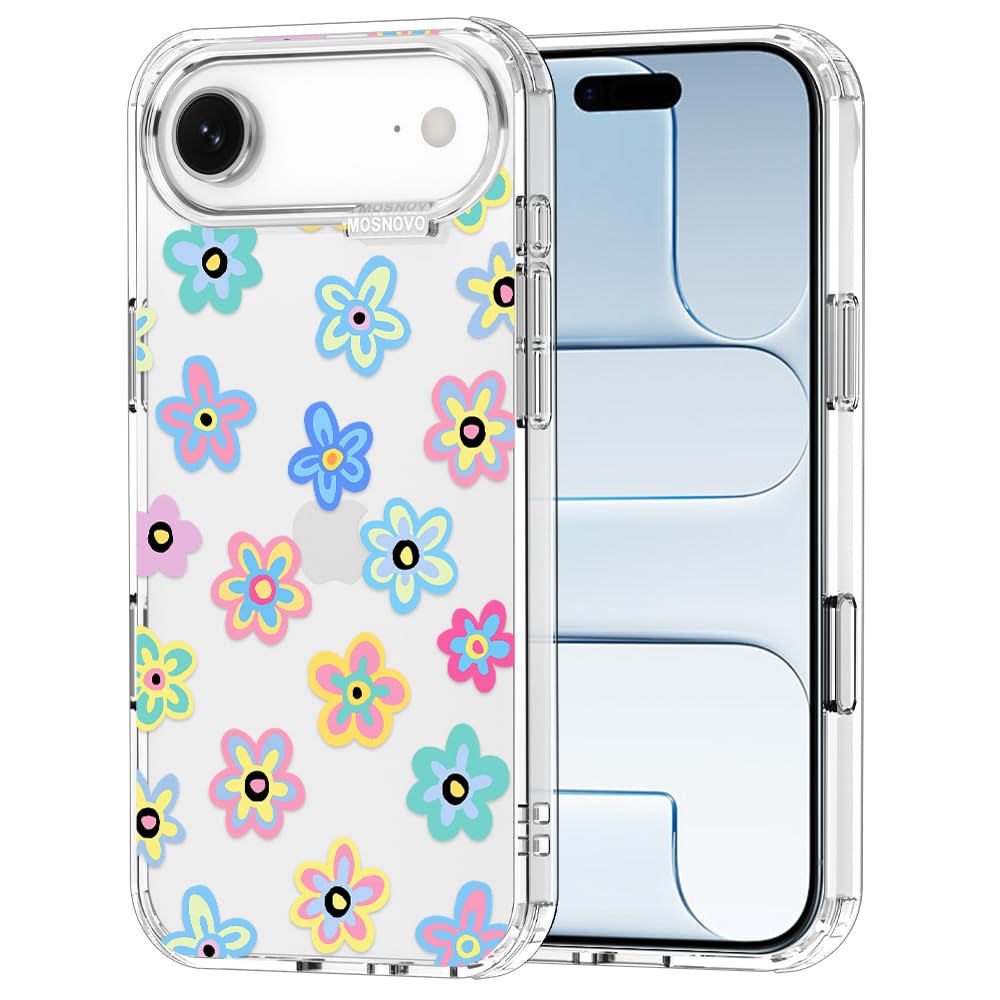 MOSNOVO for iPhone Air Case | Military Grade 6.6ft Drop Tested | Camera Control | Clear with Groovy Flower Design