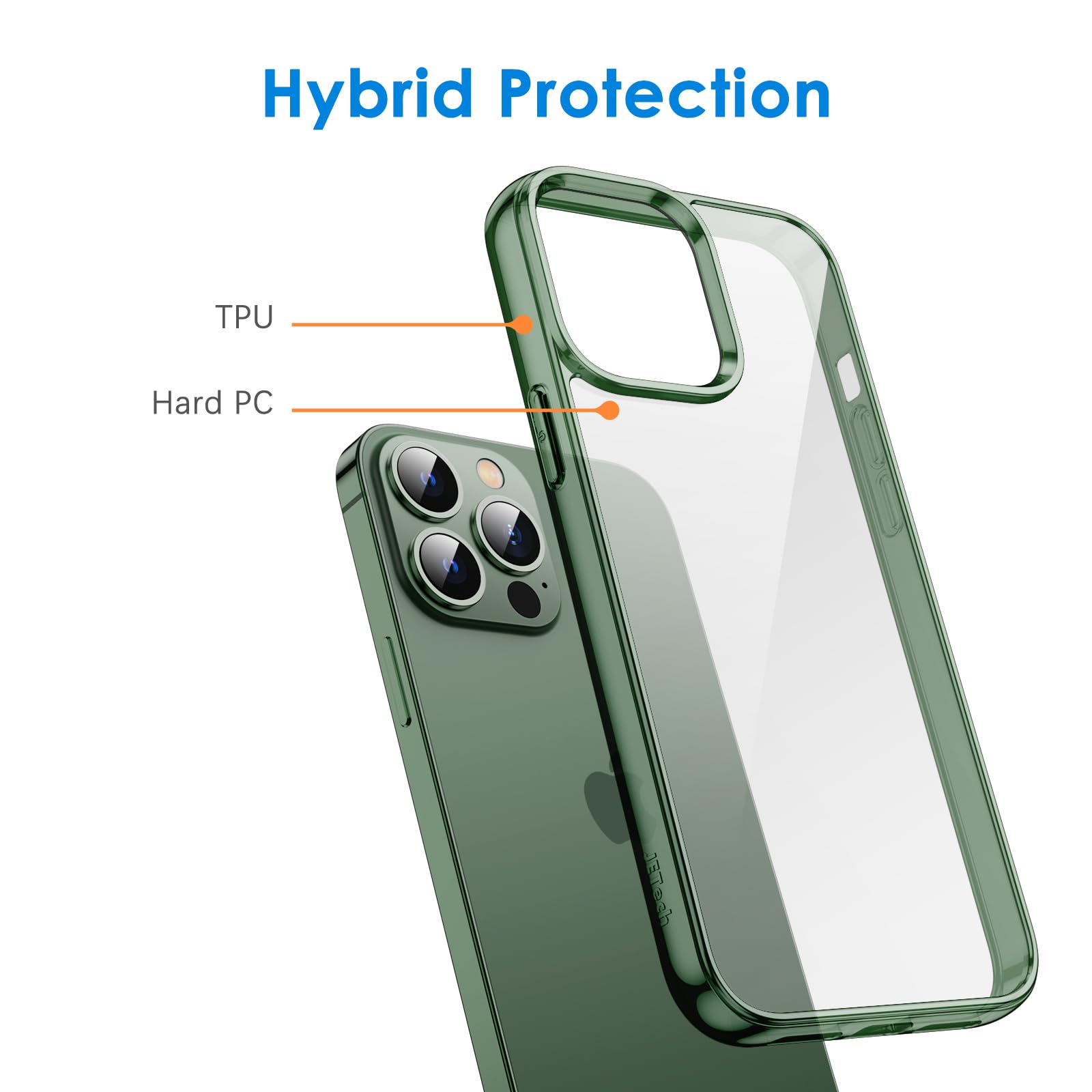 Jetech Case For Iphone 13 Pro Max 6.7-Inch, Non-Yellowing Shockproof Phone Bumper Cover, Anti-Scratch Clear Back (Alpine Green)